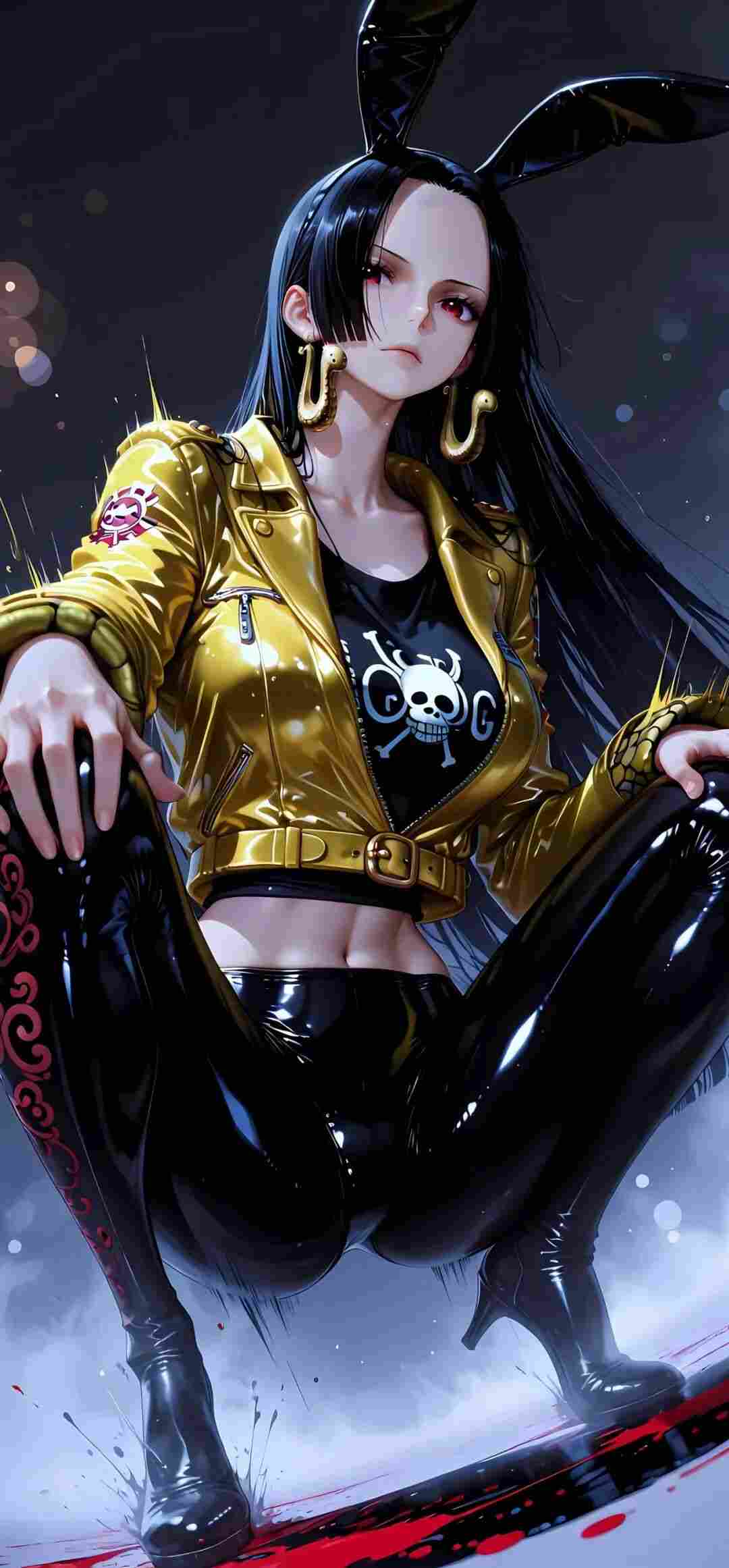 海贼王福利图：女帝金色亮面夹克皮衣套装，酷飒性感张力拉满！