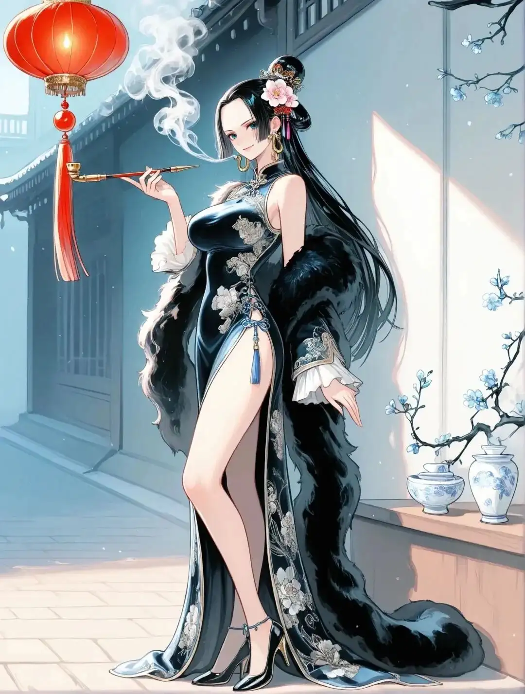 海贼王福利图:女帝黑色刺绣高开叉旗袍,清冷媚飒氛围感拉满!第1张-Pixiv网页版入口 海贼王福利图:女帝黑色刺绣高开叉旗袍,清冷媚飒氛围感拉满!