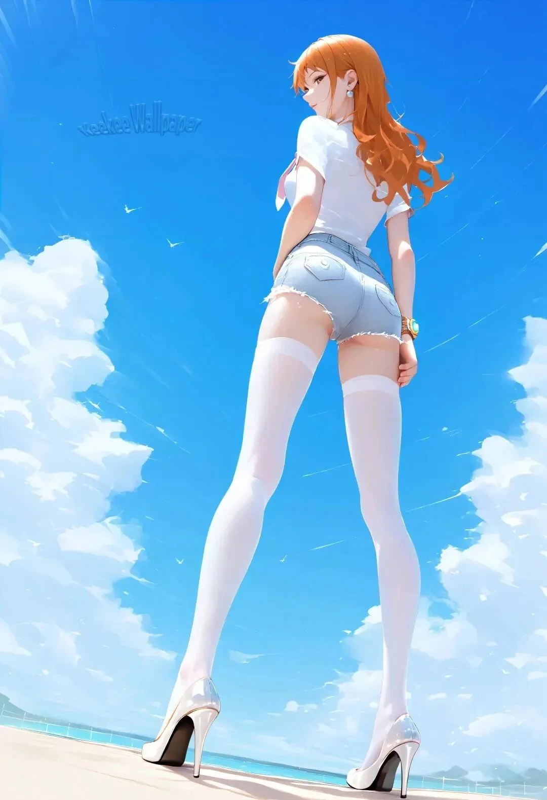 海贼王福利图：娜美白T热裤过膝袜高跟，夏日辣妹氛围感直接拉满！