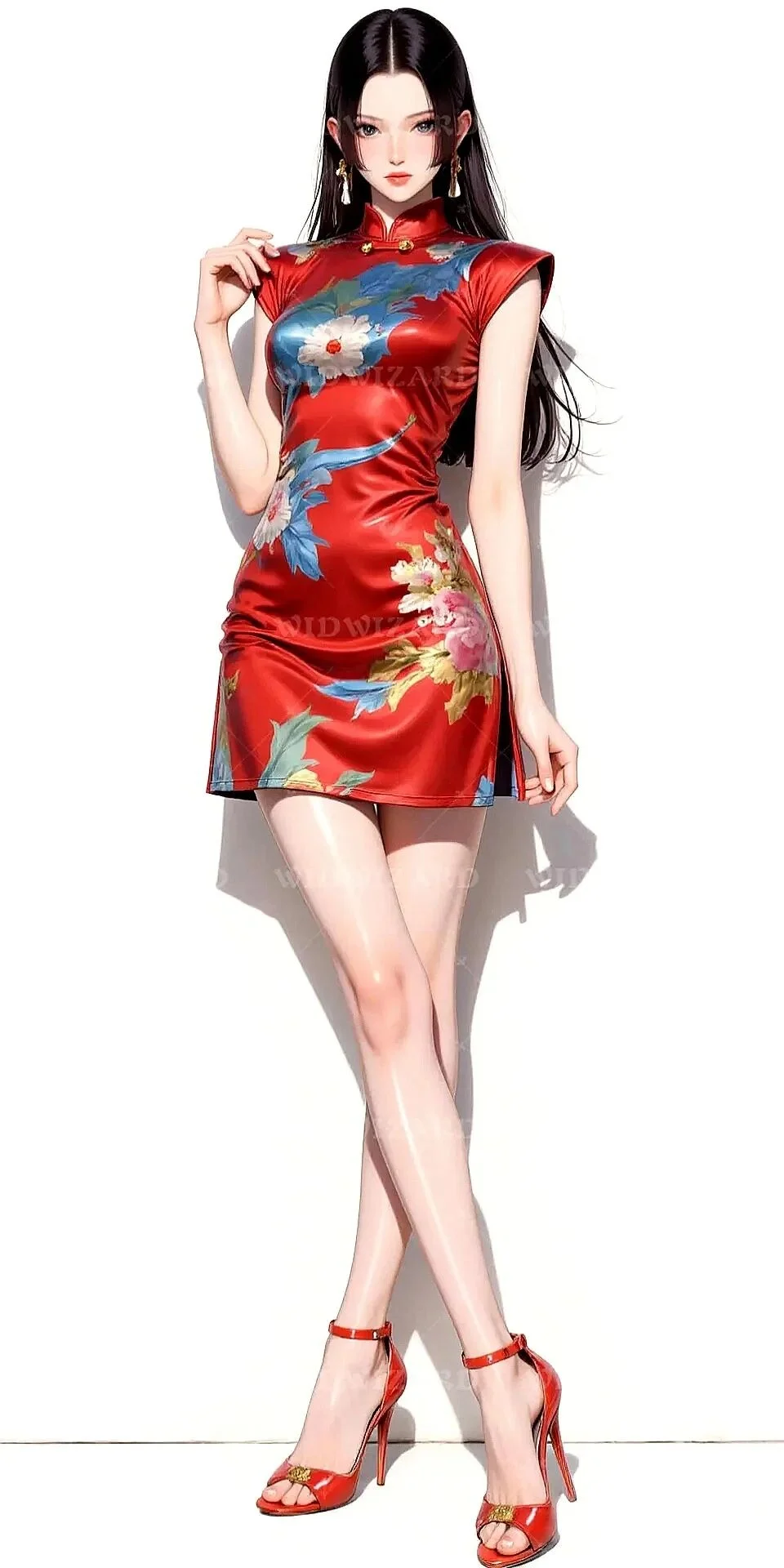 海贼王福利图：女帝红色印花旗袍，明艳娇俏媚骨天成！
