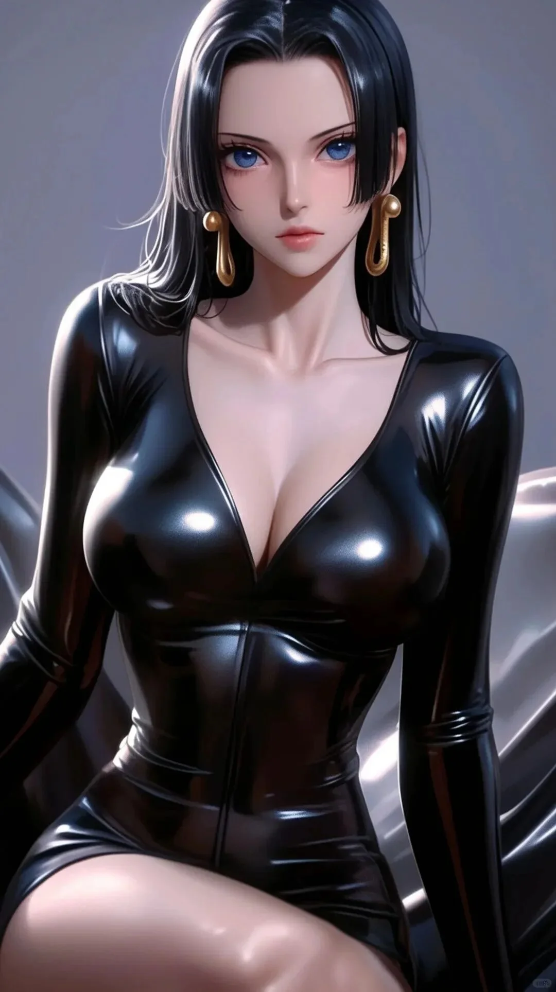 海贼王福利图：罗宾黑色漆皮深V短裙，酷飒御姐性感暴击！