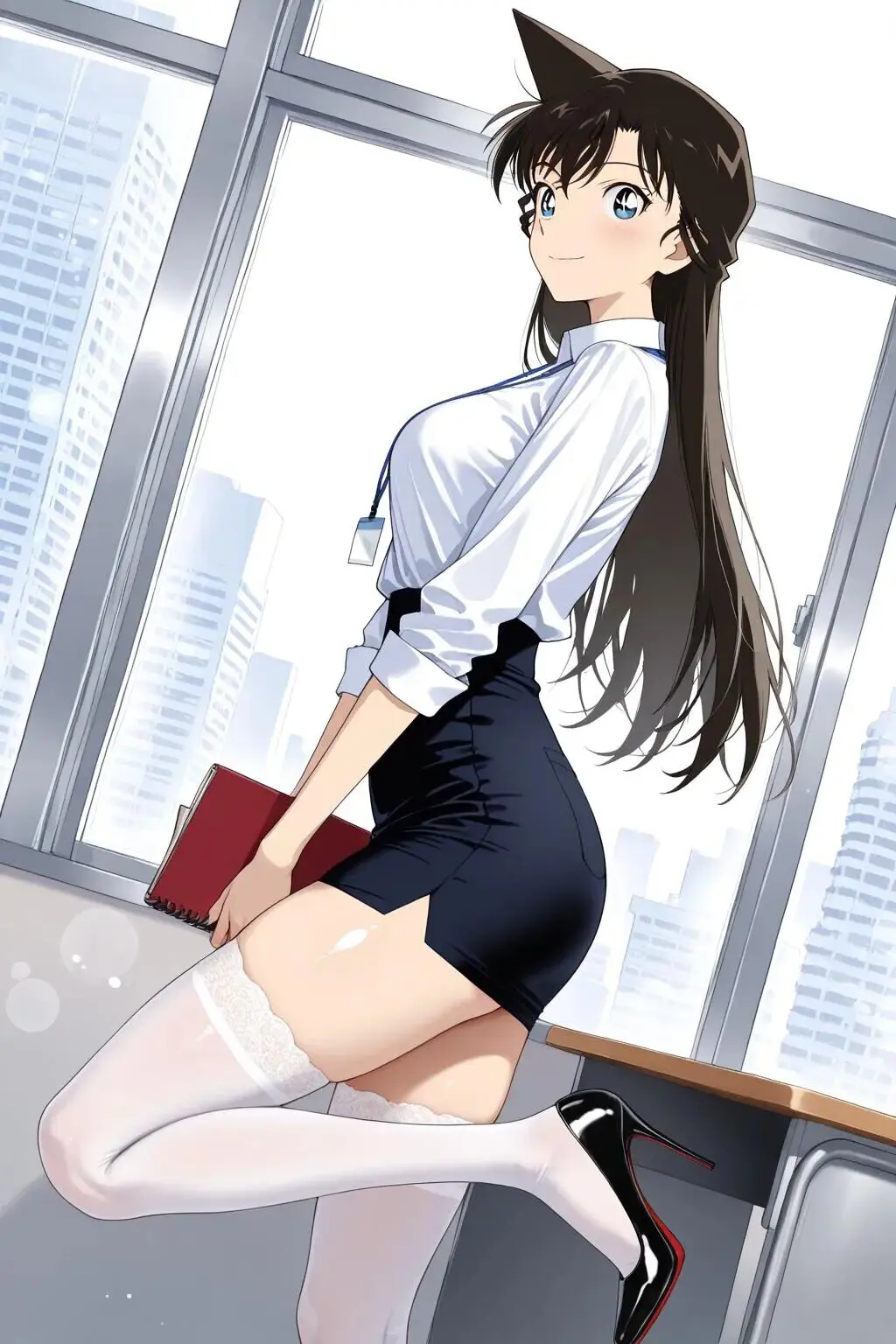 名侦探柯南福利图：毛利兰职场风制服，包臀裙+白丝高跟，性感元气直击心脏！