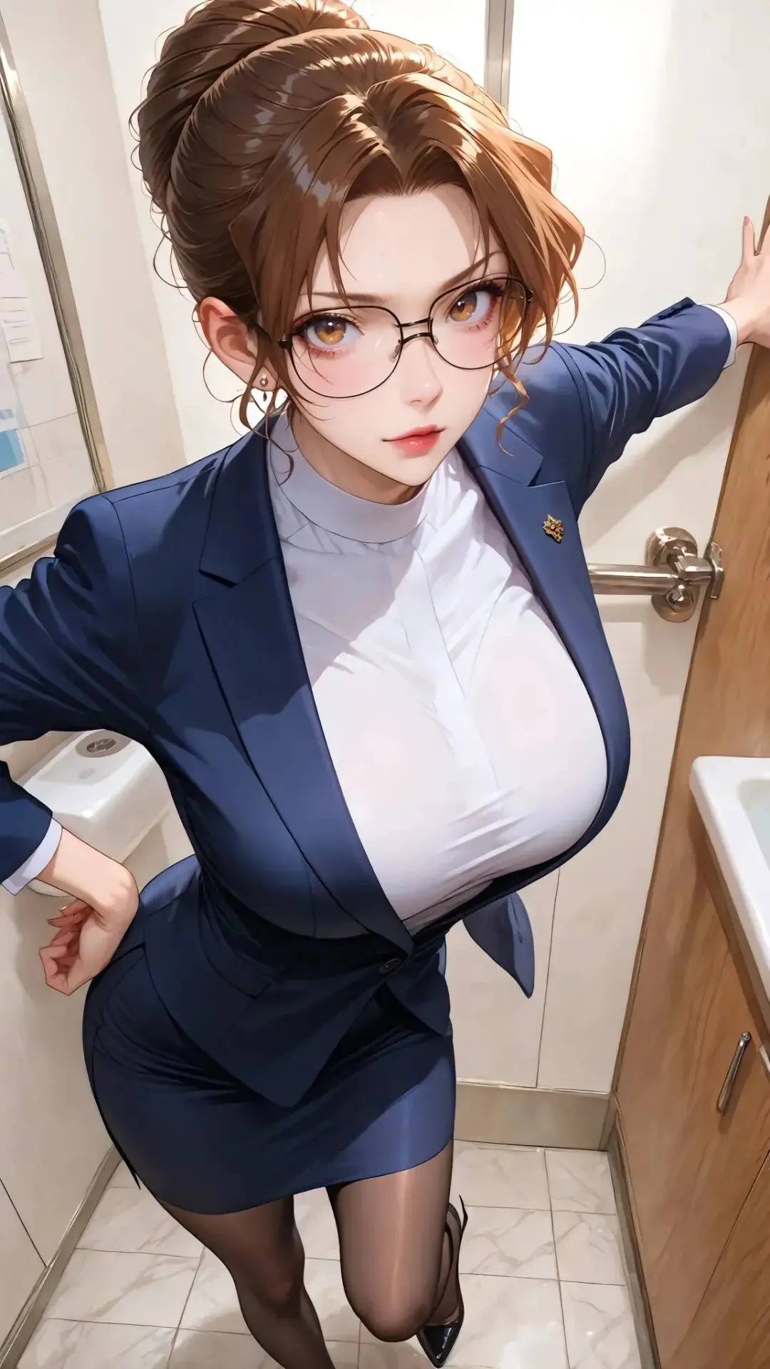 名侦探柯南福利图：妃英理深蓝西装套裙，职场御姐性感张力拉满！