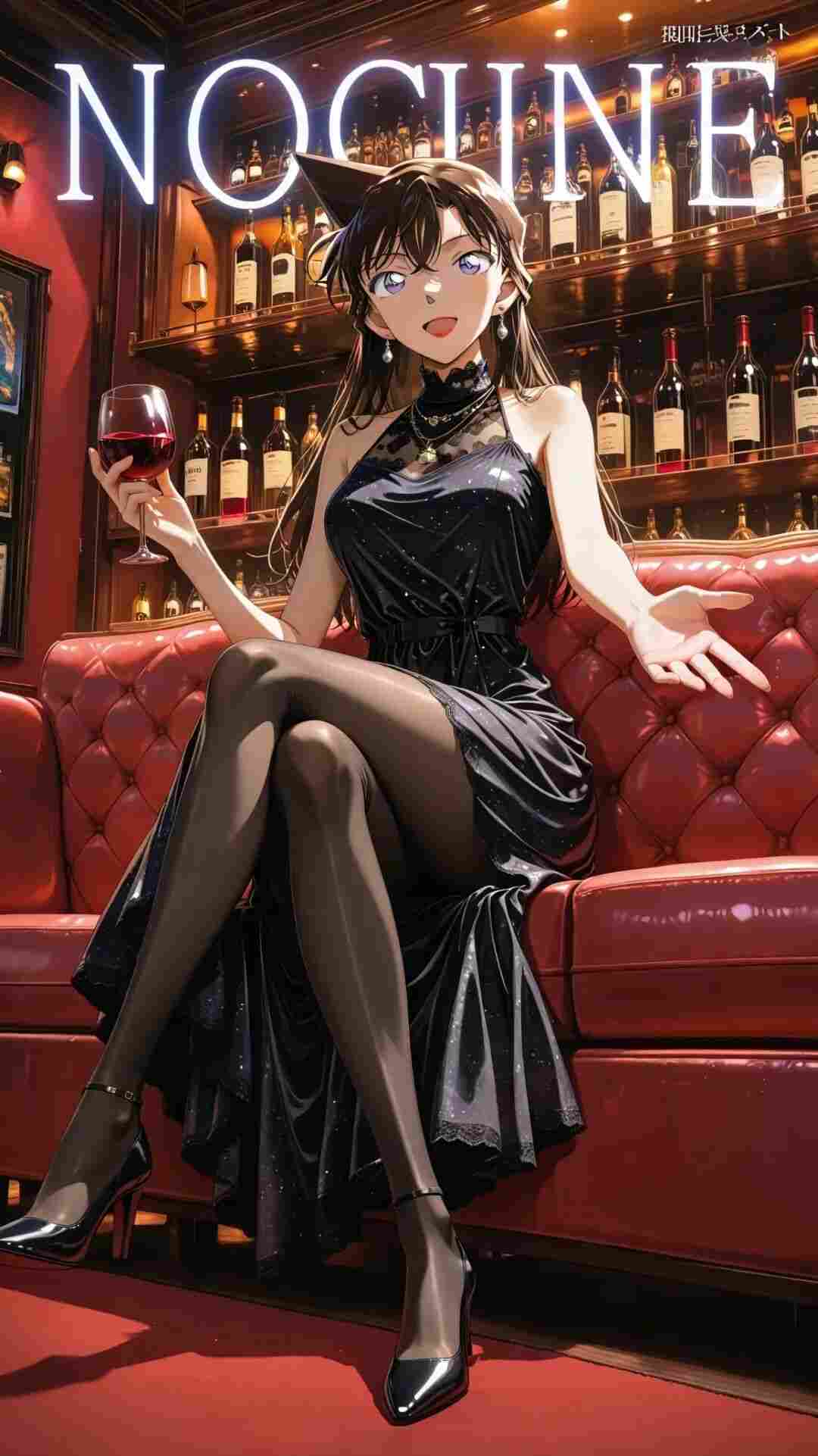名侦探柯南福利图：毛利兰黑色星空礼服+猫耳，酒吧御姐风勾人魂魄！