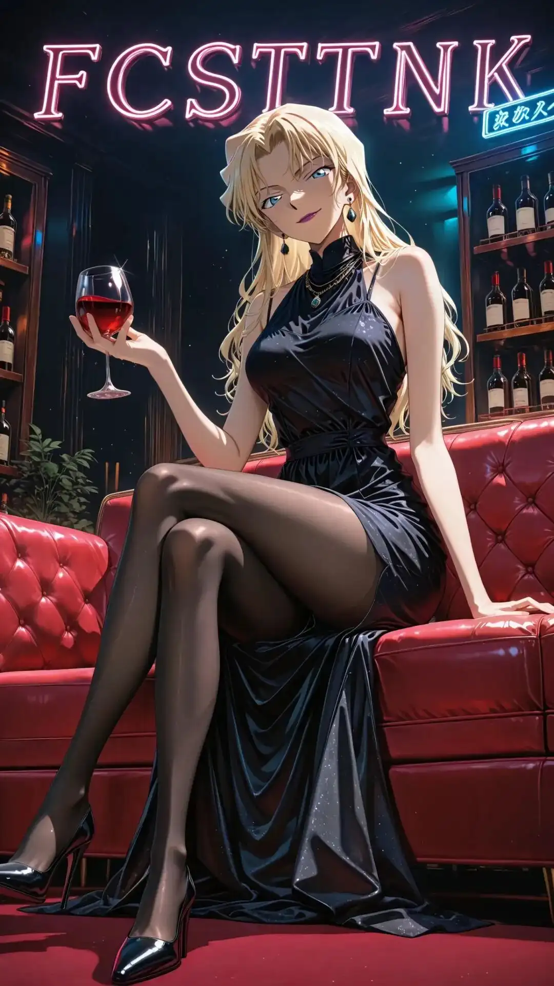 名侦探柯南福利图：贝尔摩德黑色吊带长裙，酒窖女王范勾魂摄魄！
