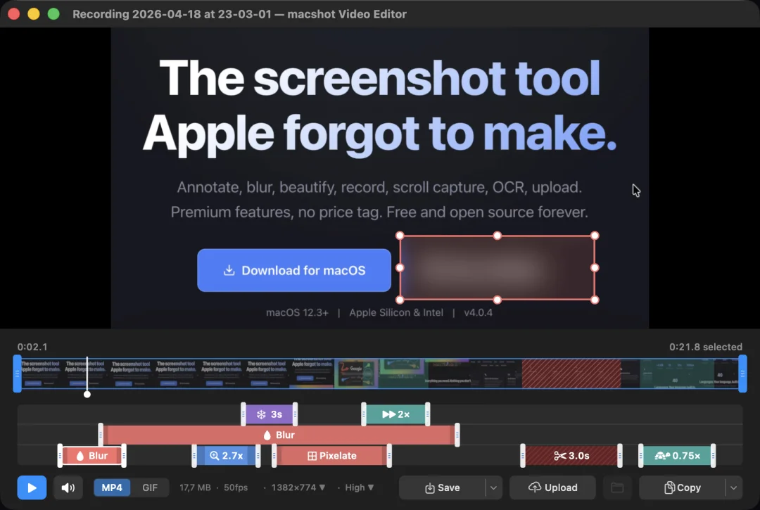 macshot 截图录屏功能介绍,macOS 开源截图工具安装包下载第2张-52软件资源库 macshot 标注和打码功能