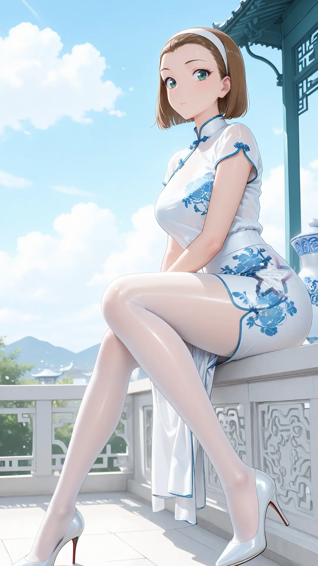 名侦探柯南福利图：铃木园子青花旗袍白丝高跟，古典性感韵味勾人！