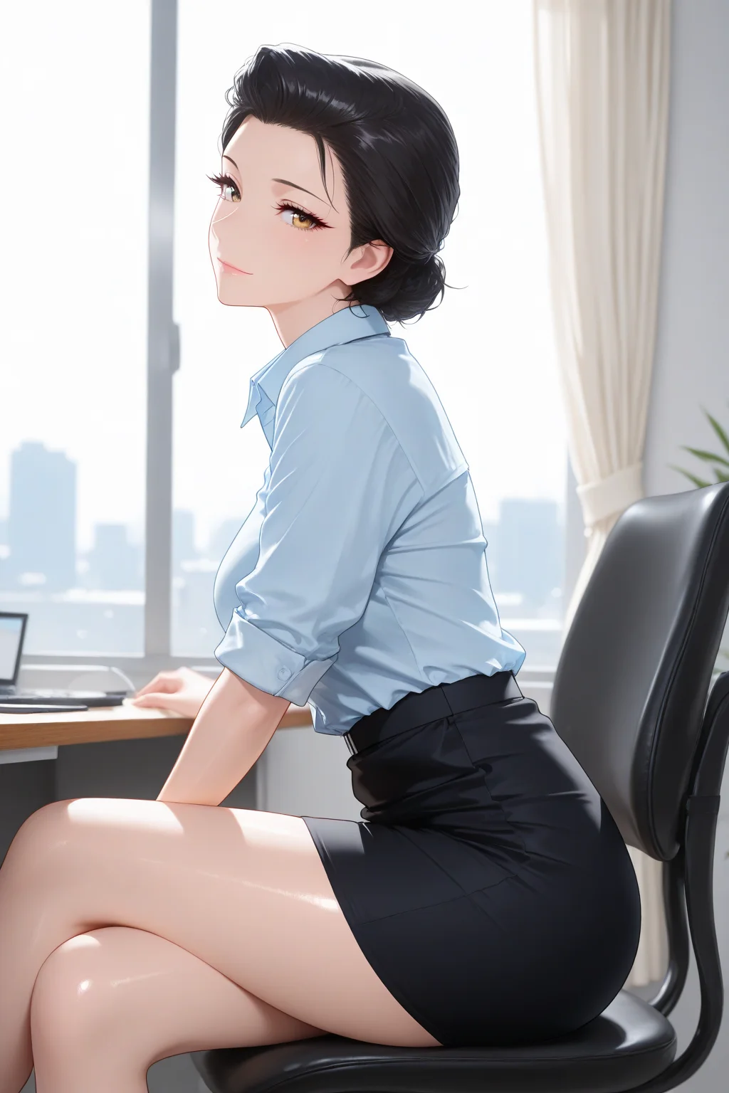 名侦探柯南福利图：佐藤美和子蓝衫黑裙职场风，性感御姐气场魅惑人心！