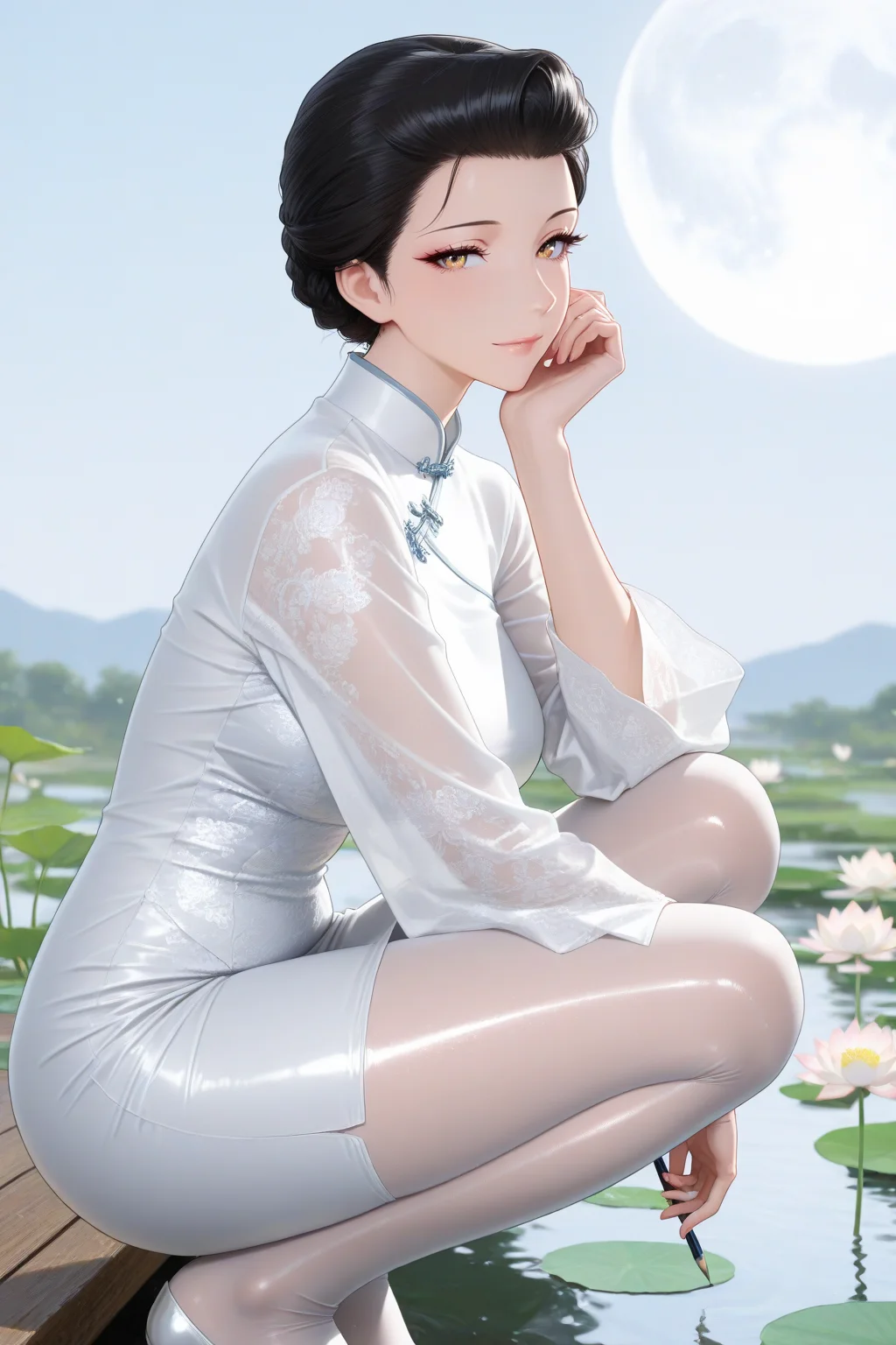 性感福利图：旗袍美人白蕾丝旗袍，温婉性感氛围感拉满！