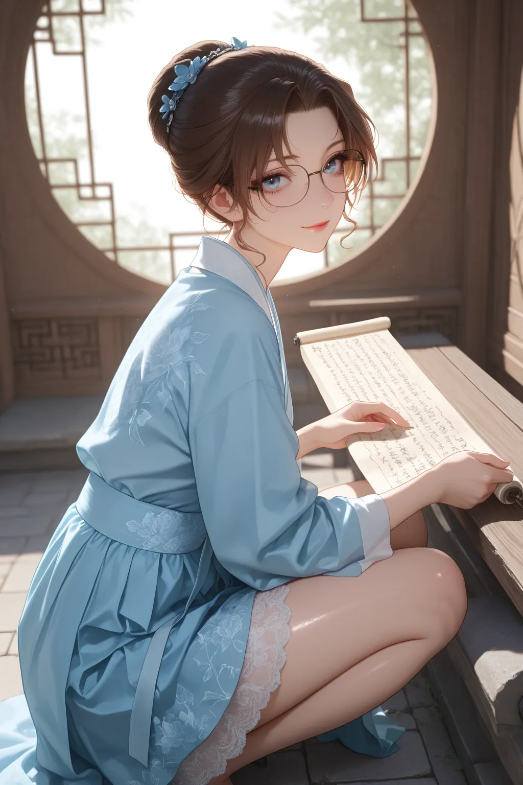性感福利图:古风美人浅蓝刺绣裙,知性性感氛围感拉满!第1张-Pixiv网页版入口 性感福利图:古风美人浅蓝刺绣裙,知性性感氛围感拉满!