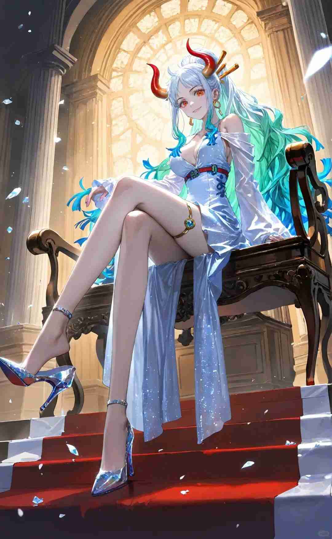 海贼王福利图：大和冰晶蓝露肩礼裙，慵懒魅姬氛围感拉满！