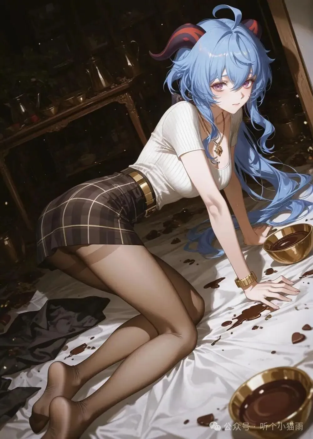 原神福利图:甘雨白色紧身短袖格子短裙,跪趴曲线撩心摄魂第1张-Pixiv网页版入口 原神福利图:甘雨白色紧身短袖格子短裙,跪趴曲线撩心摄魂