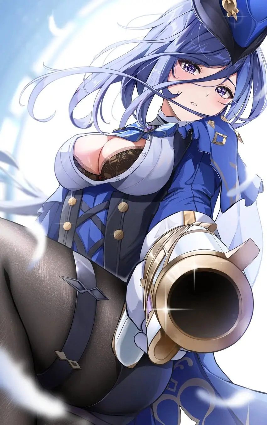 原神福利图：夜兰蓝白制服黑丝，飒爽性感曲线撩人心魄