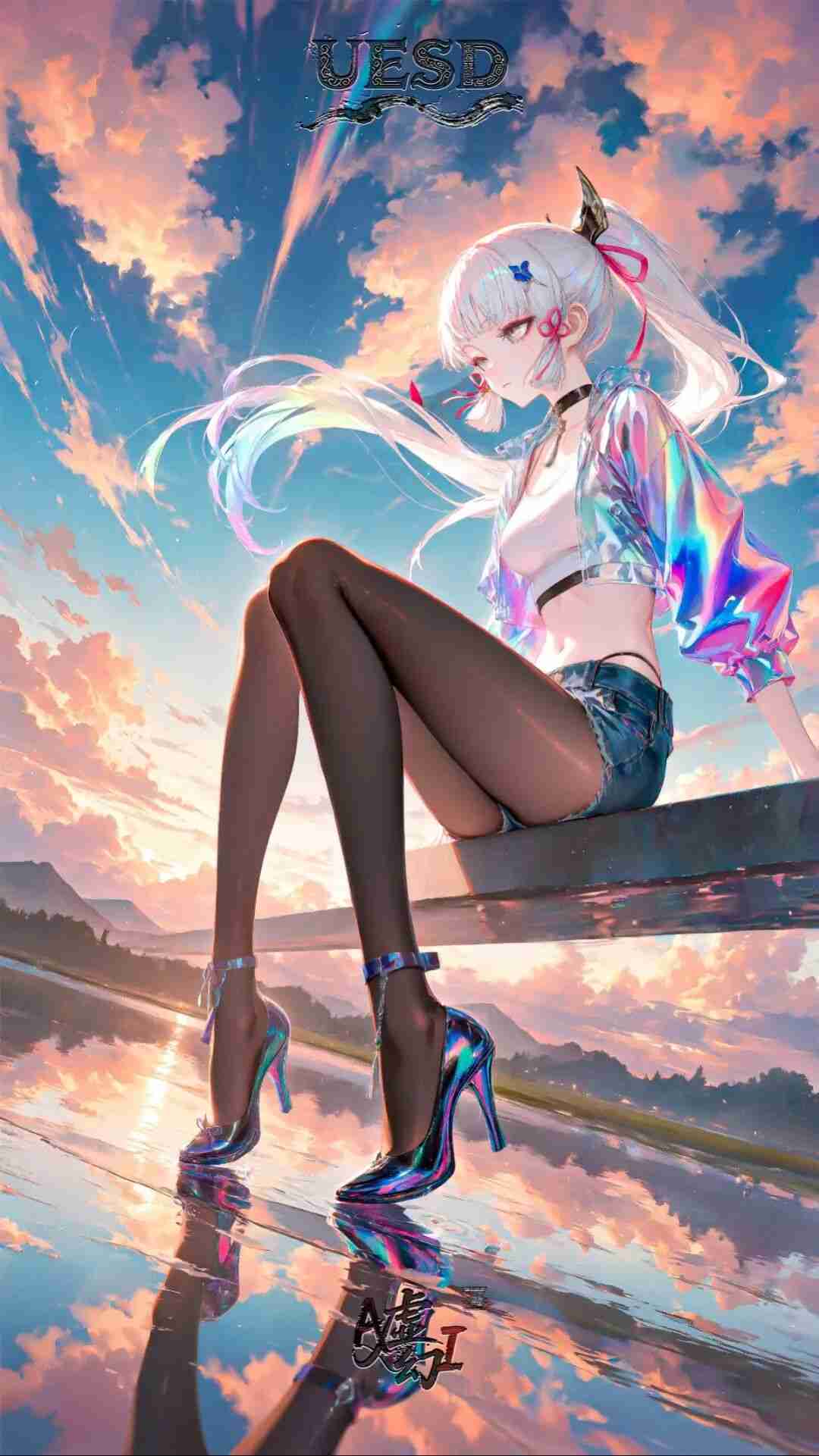 原神福利图：神里绫华镭射外套热裤黑丝，酷飒性感美腿勾魂