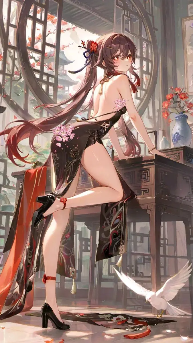 原神福利图:胡桃黑旗袍樱花刺绣,露背开叉曲线勾魂第1张-Pixiv网页版入口 原神福利图:胡桃黑旗袍樱花刺绣,露背开叉曲线勾魂