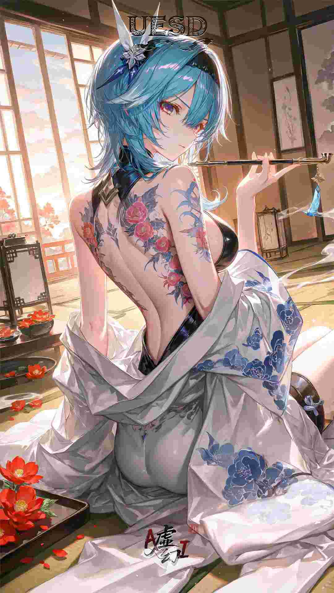 原神福利图：优菈露背纹身白袍，魅惑曲线勾魂夺魄