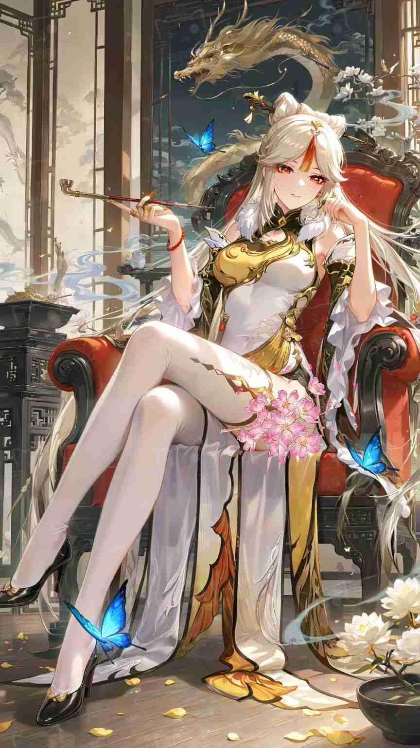 原神福利图：凝光白金华服白丝高跟，慵懒御姐风情勾魂摄魄