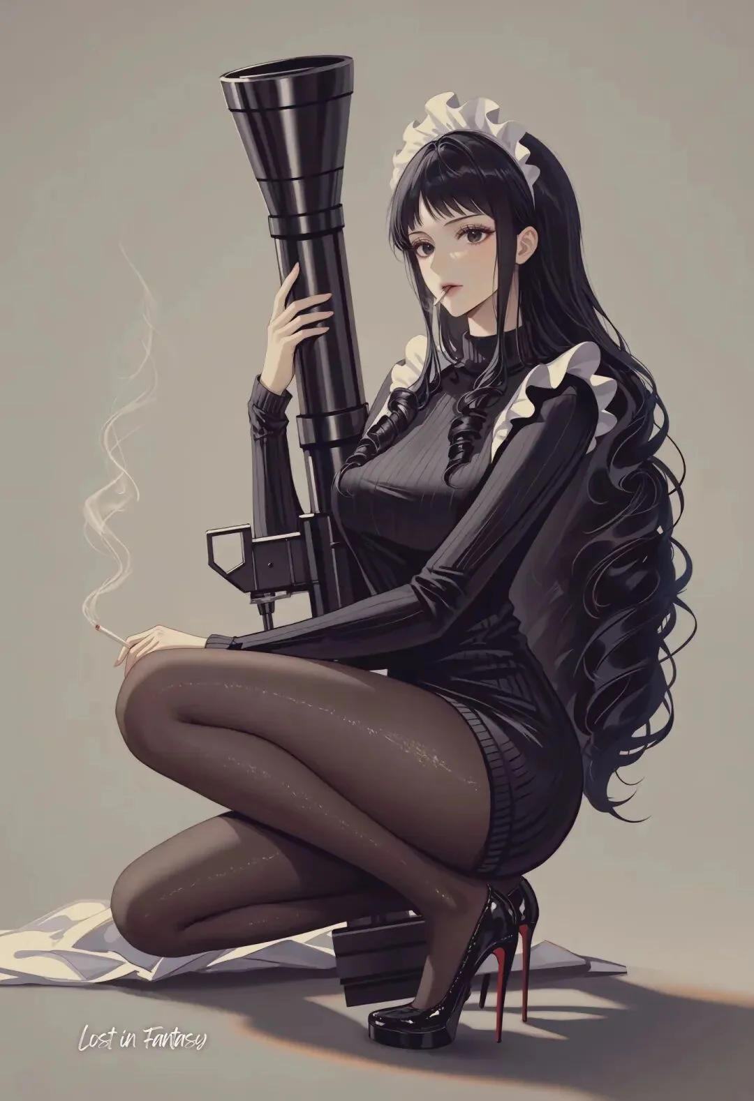 绅士美图：罗宾女仆风紧身裙黑丝高跟，酷飒性感张力拉满！