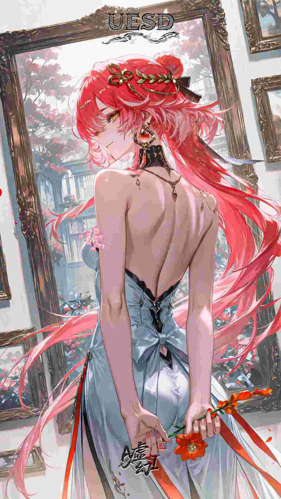 鸣潮福利图:长离露背蓝裙持花,艳美回眸曲线勾魂第1张-Pixiv网页版入口 鸣潮福利图:长离露背蓝裙持花,艳美回眸曲线勾魂
