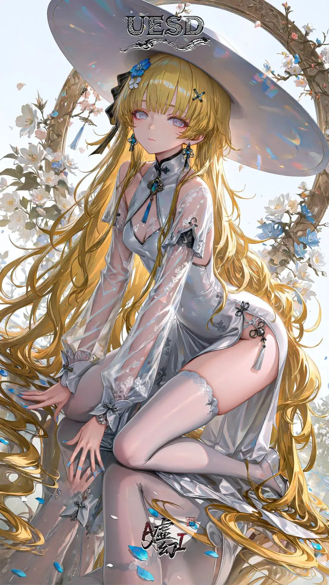 鸣潮福利图：虚云银灰旗袍蕾丝裙，清冷美人曲线勾魂