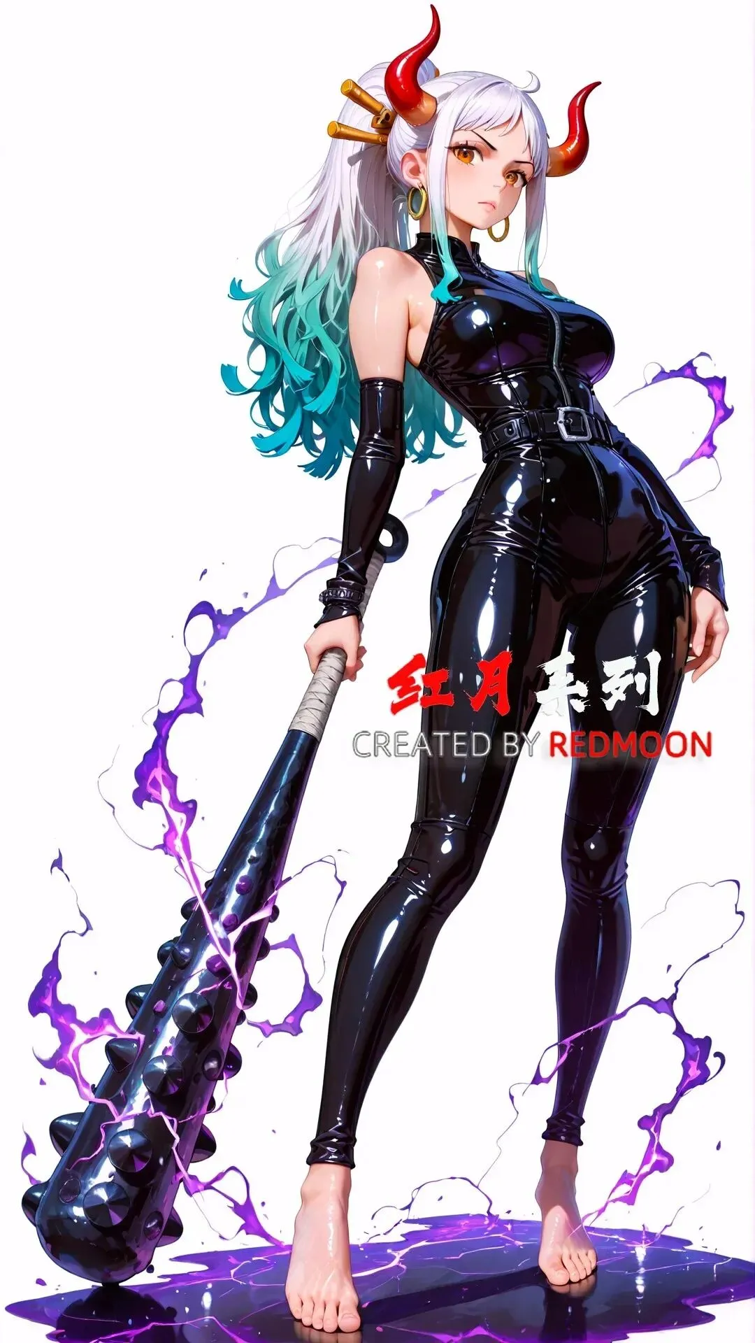 海贼王福利图：大和黑色亮面紧身连体衣，酷飒女王气场炸裂！