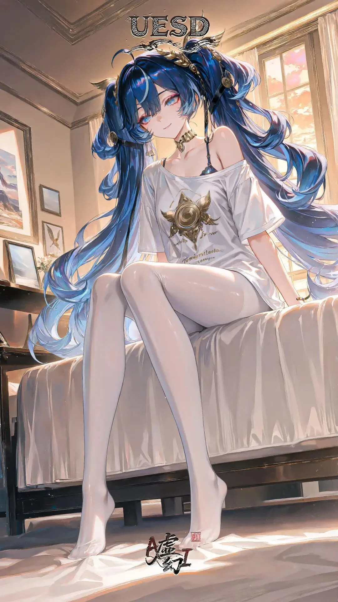 鸣潮福利图：幻露白色露肩T恤白丝，甜辣少女曲线勾魂
