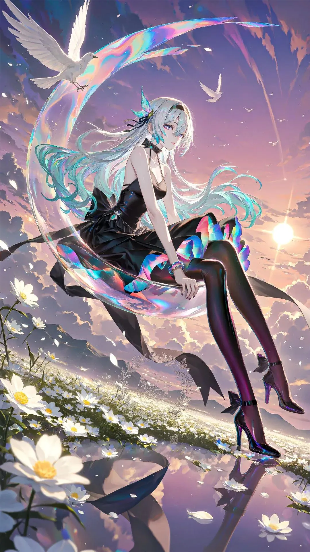 鸣潮福利图：维里奈黑吊带炫彩裙+虹彩黑丝高跟，梦幻御姐曲线勾人