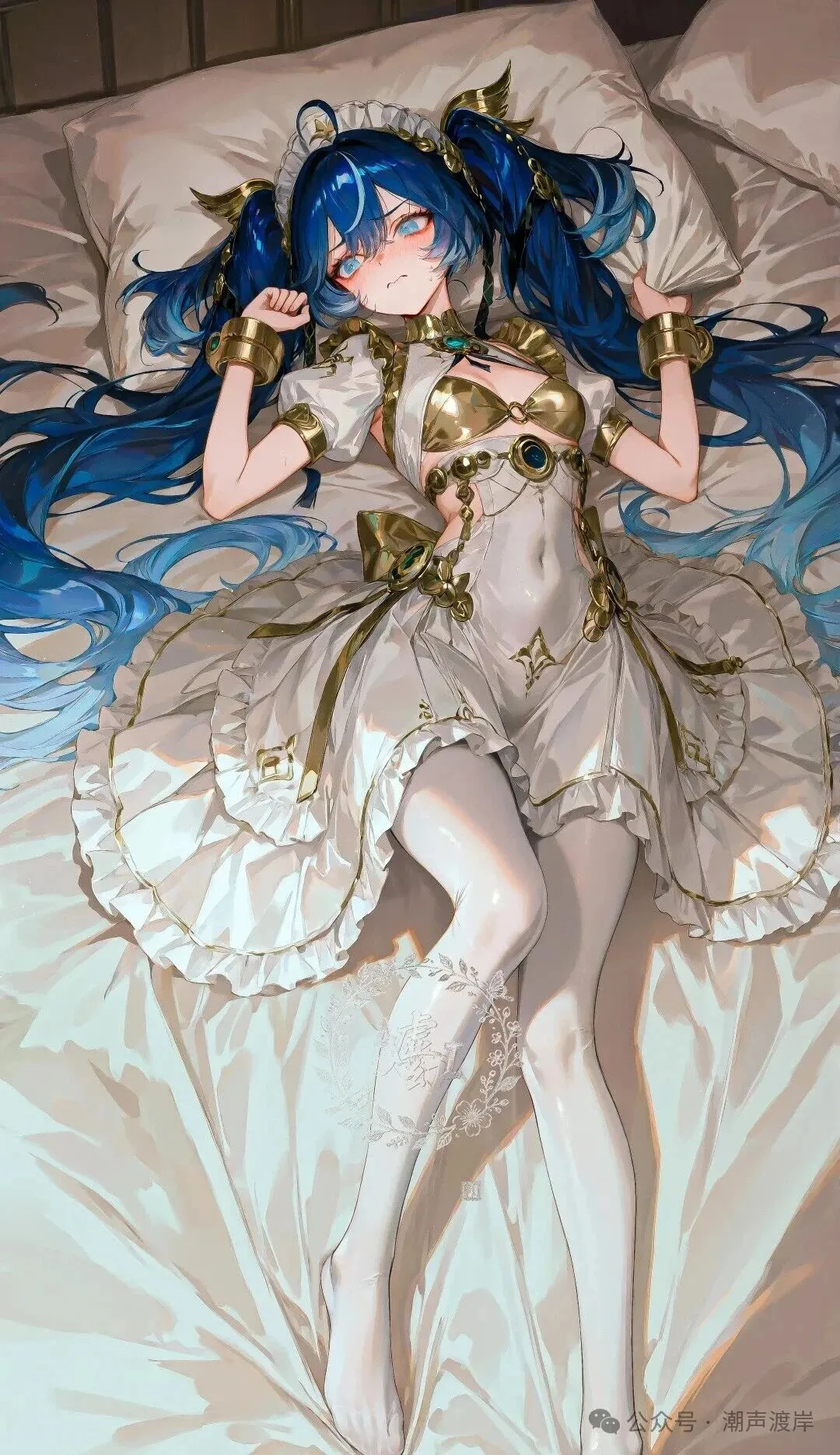 鸣潮福利图：安可白金缀金短裙白丝，娇俏少女曲线勾人