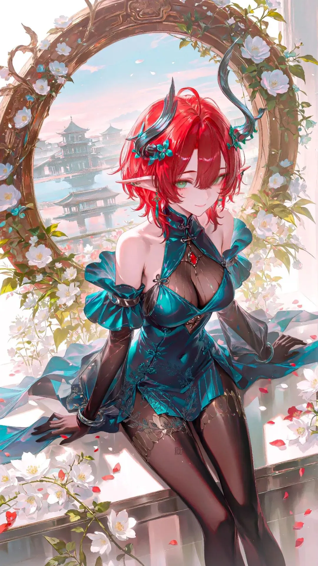 鸣潮福利图：炽霞青蓝旗袍短裙黑丝，妖异魅魔曲线勾人