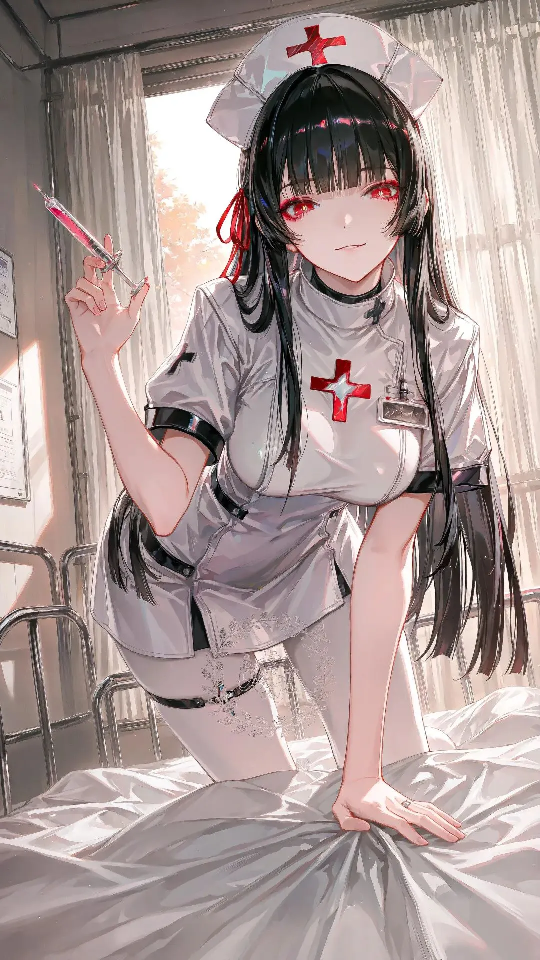 鸣潮福利图：（角色名）白色护士服黑饰，病娇魅惑曲线勾魂