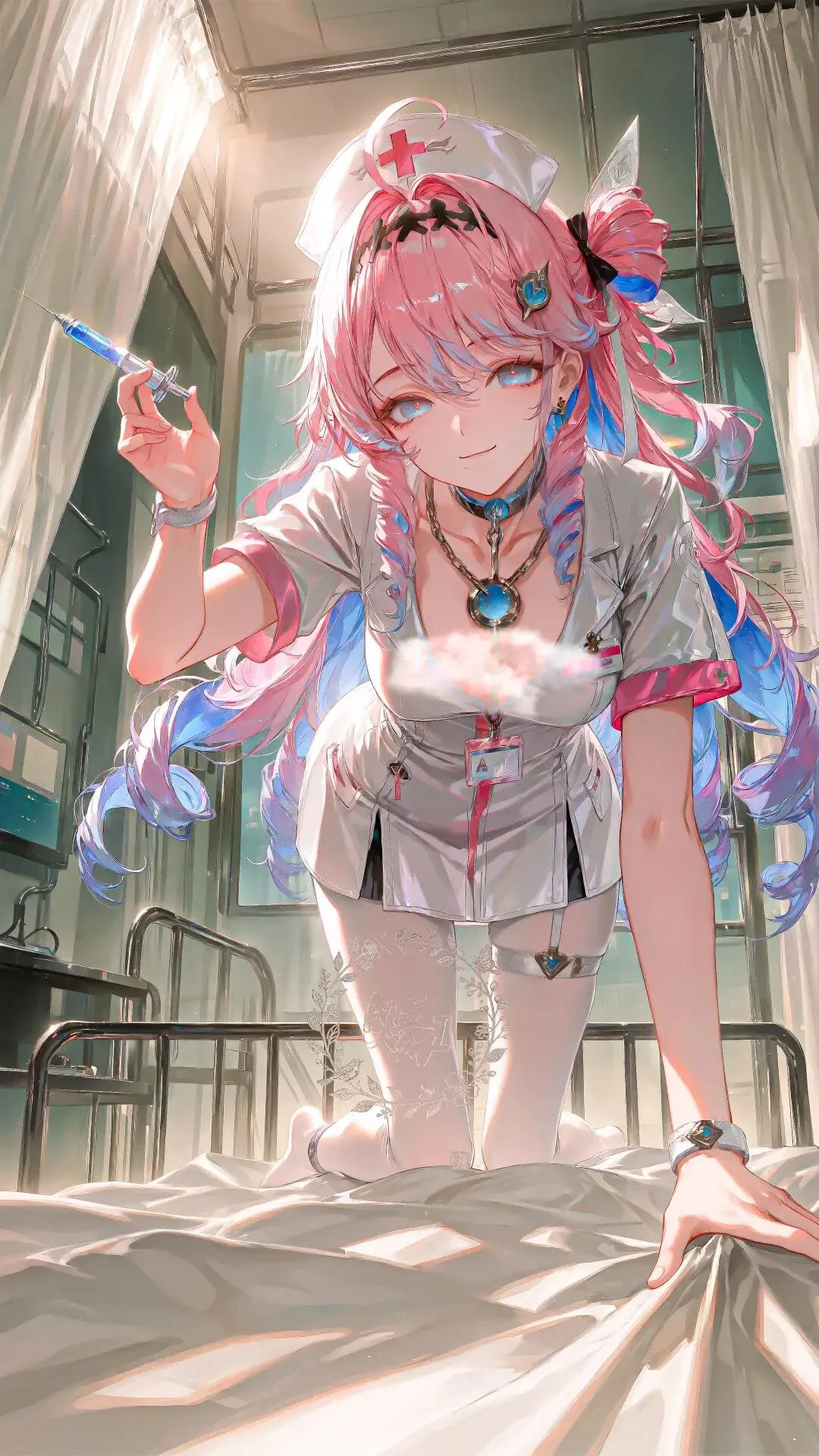 鸣潮福利图：安可护士服白丝持针，娇媚俏皮撩人心扉