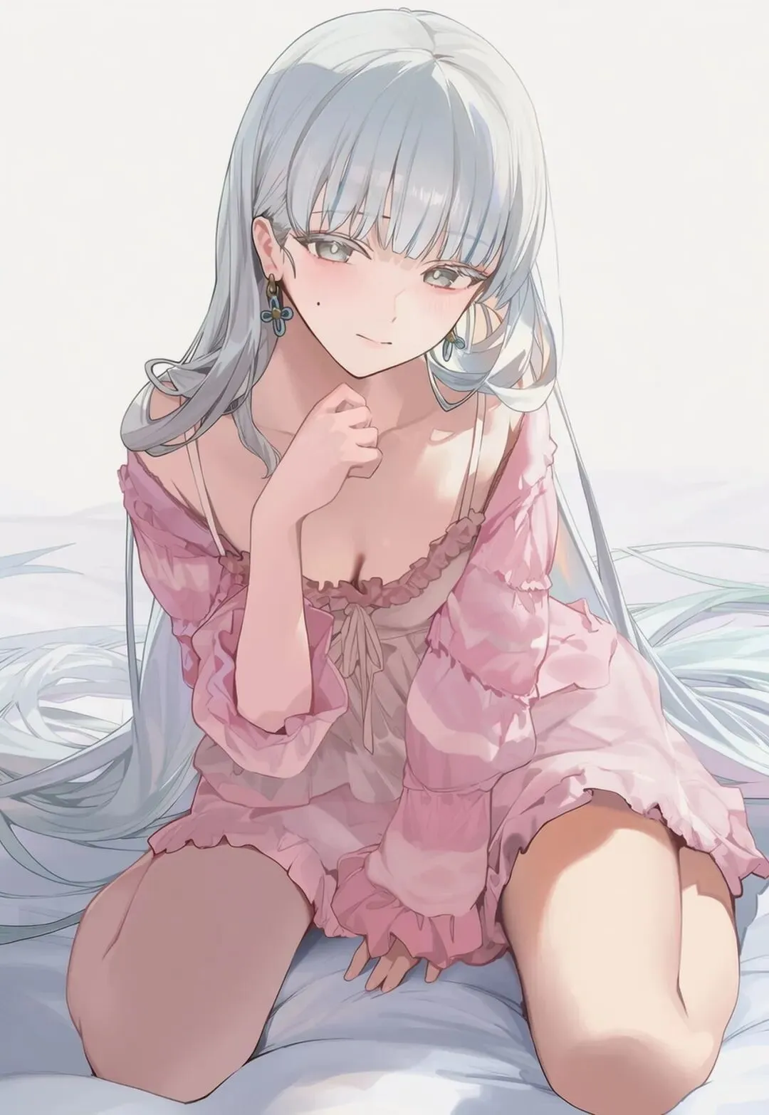 鸣潮福利图：散华粉色蕾丝睡裙，柔媚清纯曲线勾人