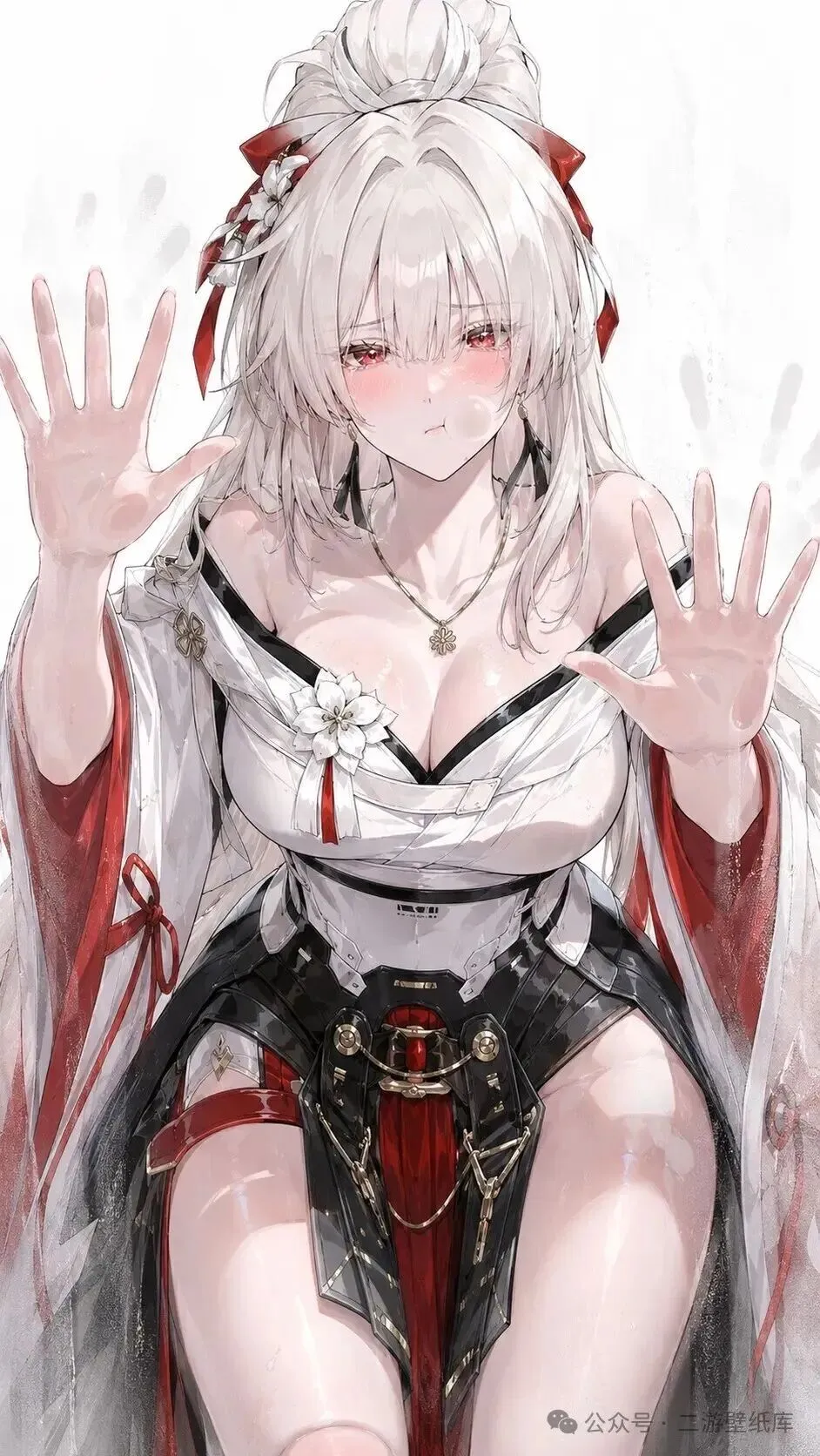 鸣潮福利图：炽霞红白露肩深V装，娇俏性感曲线勾人