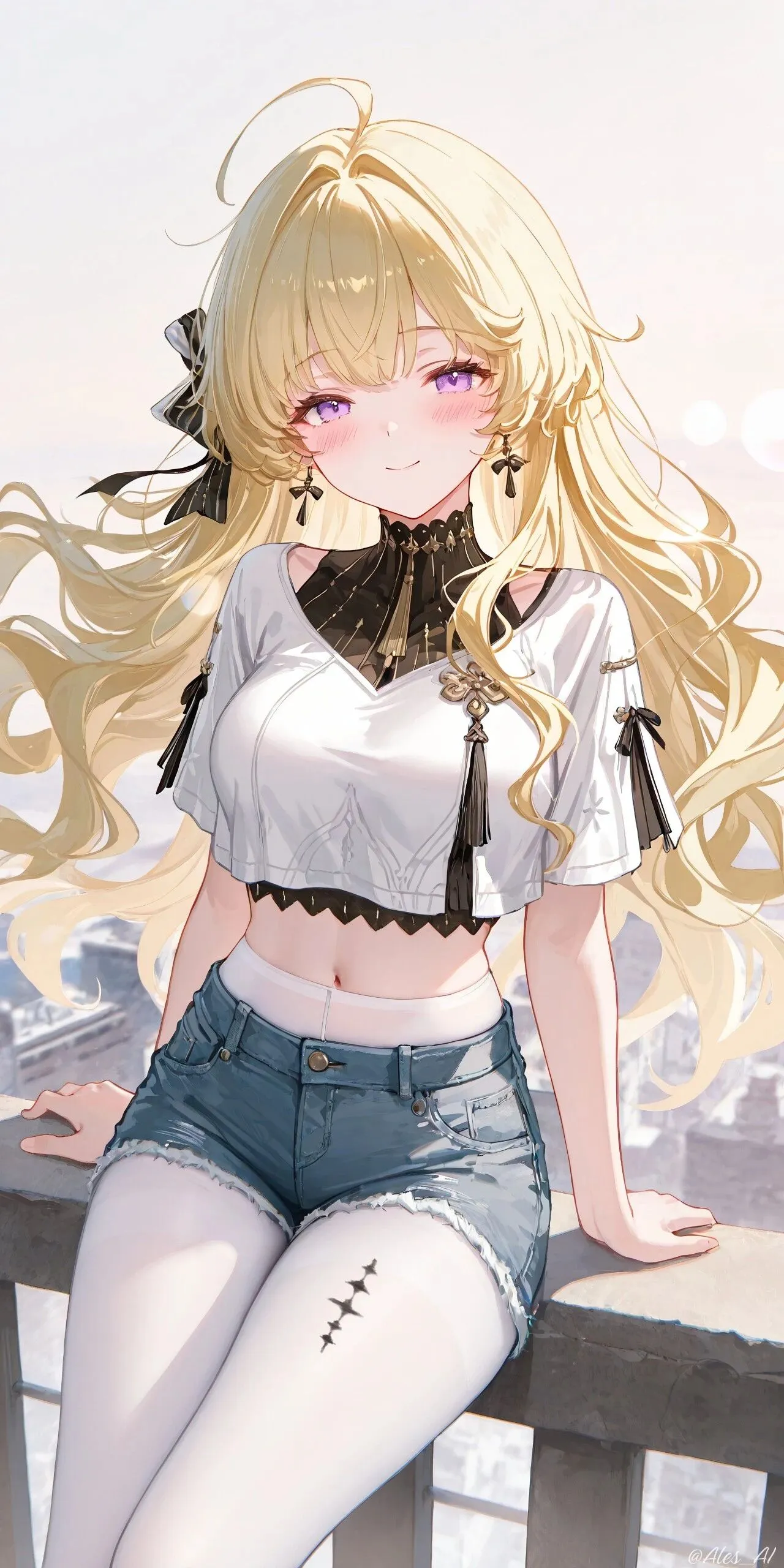 鸣潮福利图：芙洛洛露脐上衣热裤白丝，甜欲少女曲线勾人