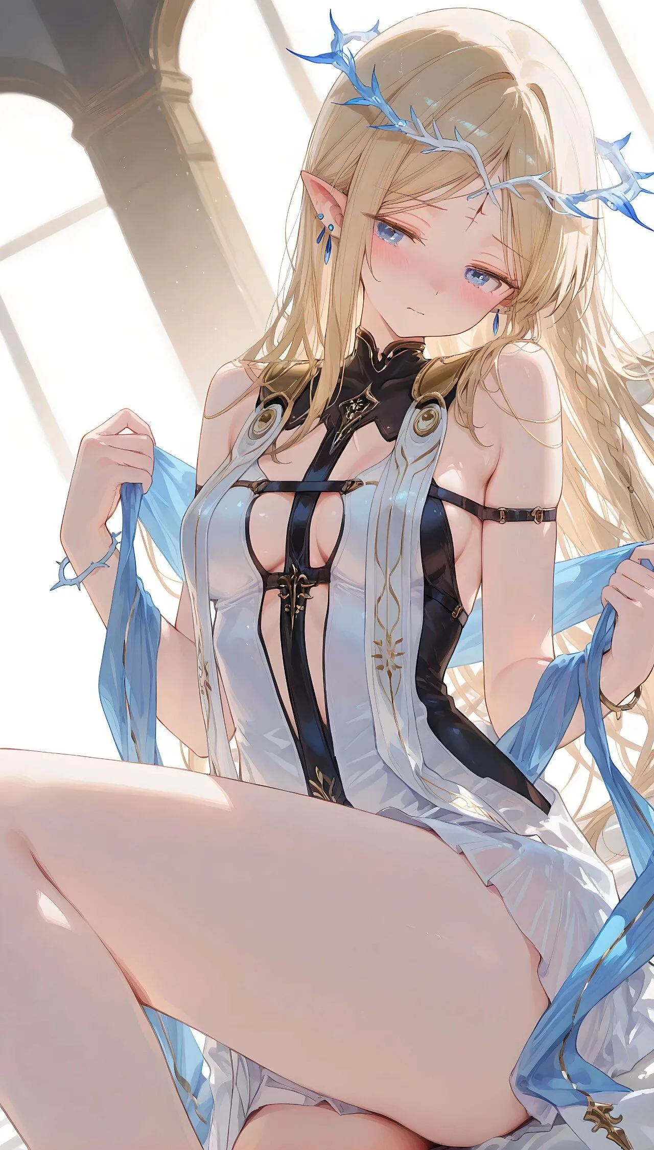 鸣潮福利图：维里奈黑白镂空战袍+蓝丝带，纯欲酷飒曲线勾人
