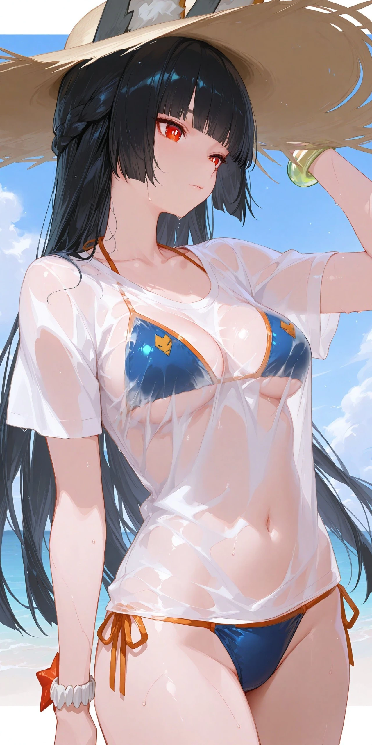 绝区零福利图：星见雅透明白T泳装，湿身曲线火辣勾魂