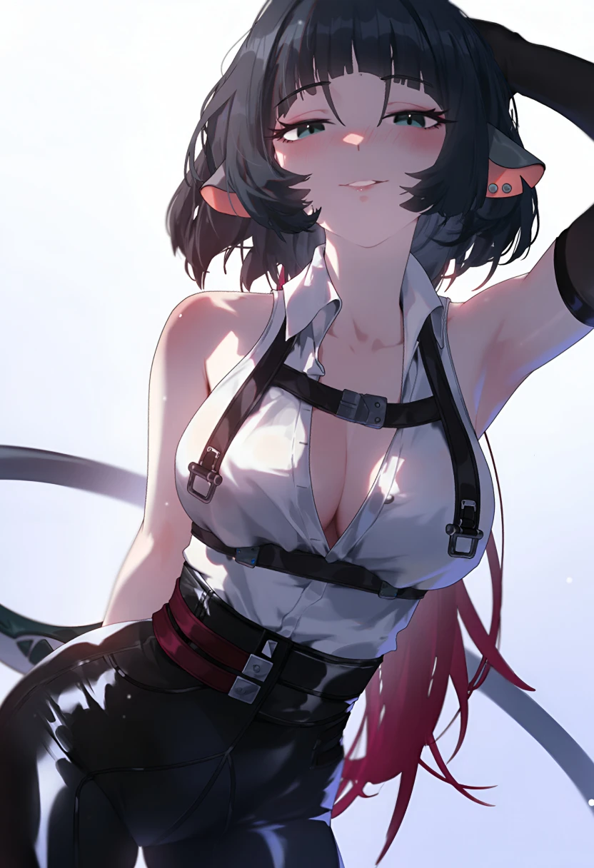 绝区零福利图：安比白色无袖衬衫黑紧身裤，俏皮性感曲线勾人