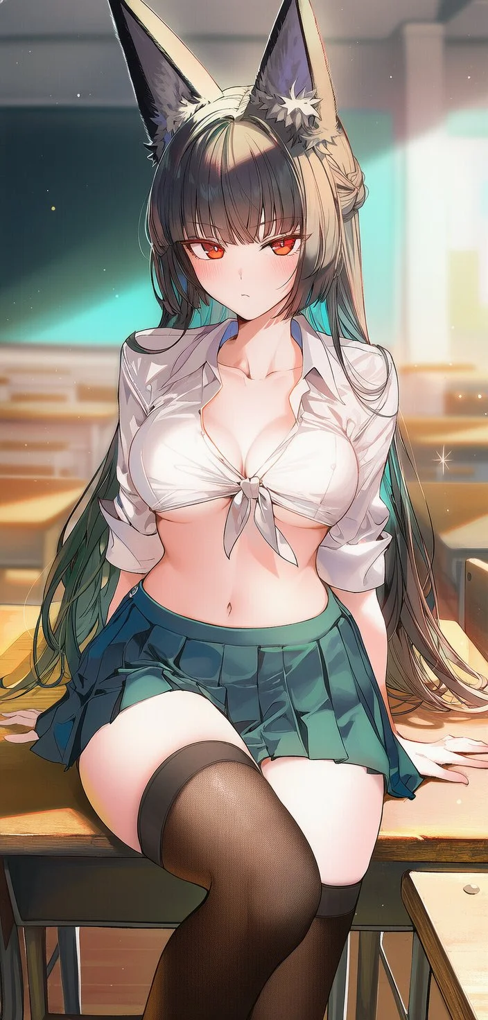 绝区零福利图：兽耳少女白衫绿裙黑丝，清纯又欲身材勾魂