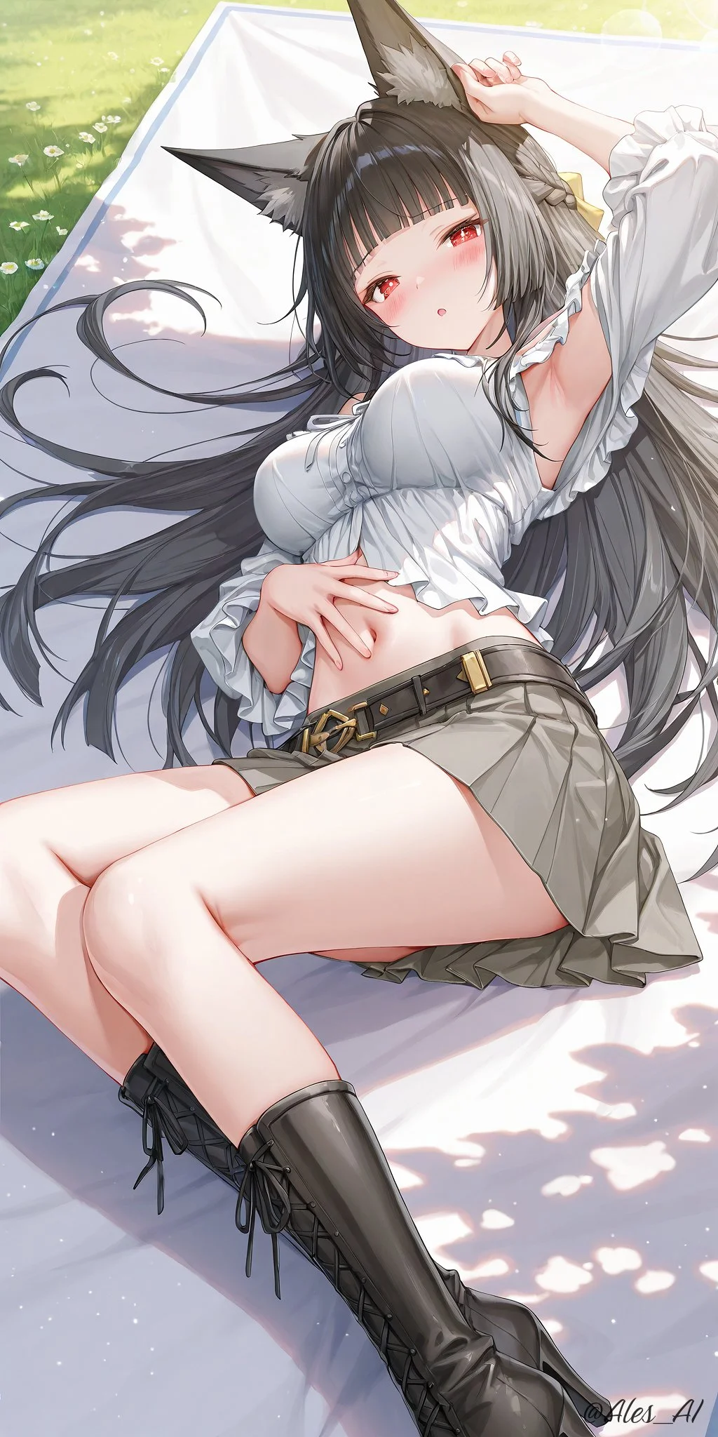 绝区零福利图：兽耳少女白色露肩上衣灰短裙，甜美性感身姿勾魂