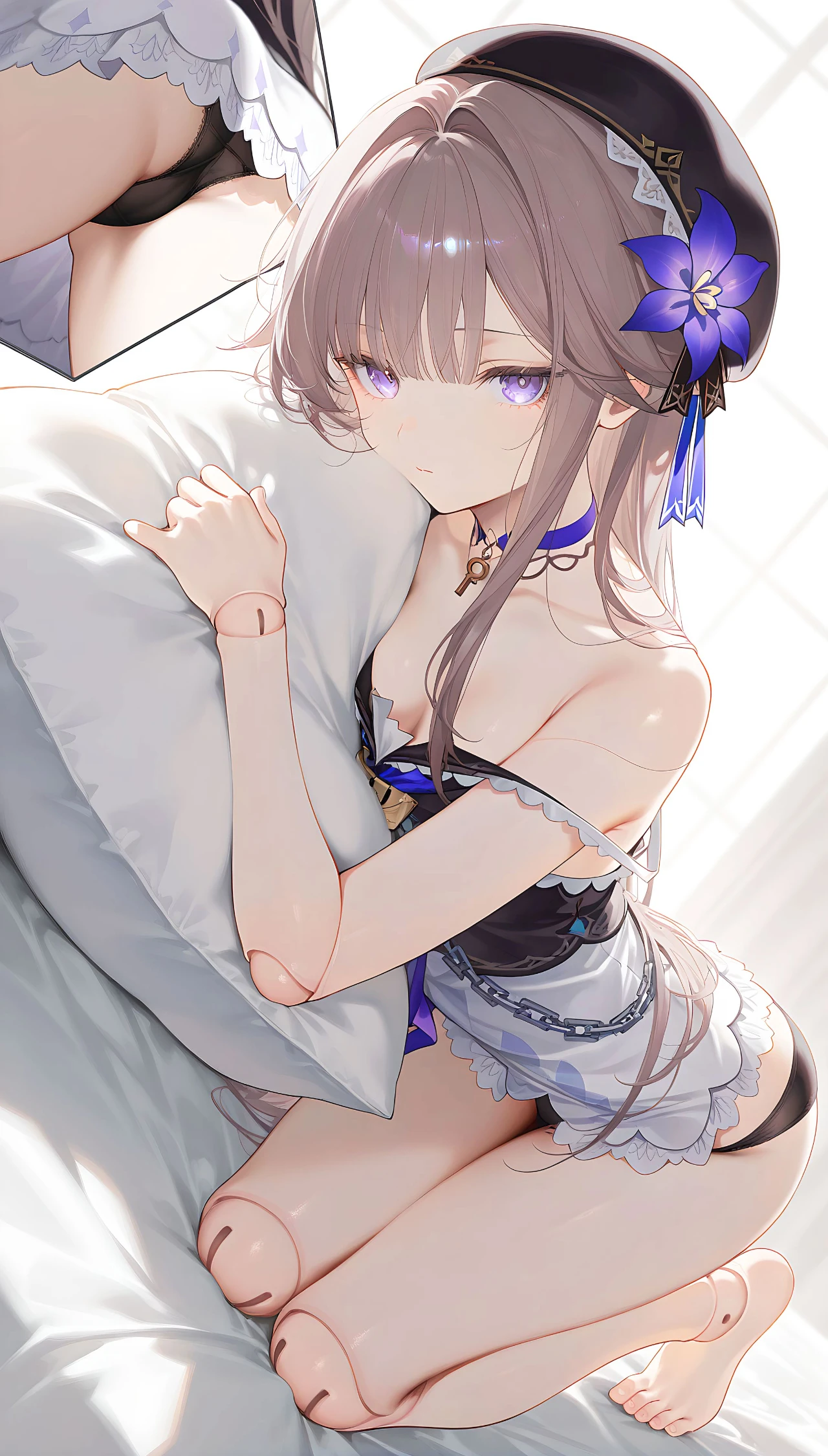 星穹铁道福利图：流萤黑蓝蕾丝吊带裙，机械少女纯情又性感