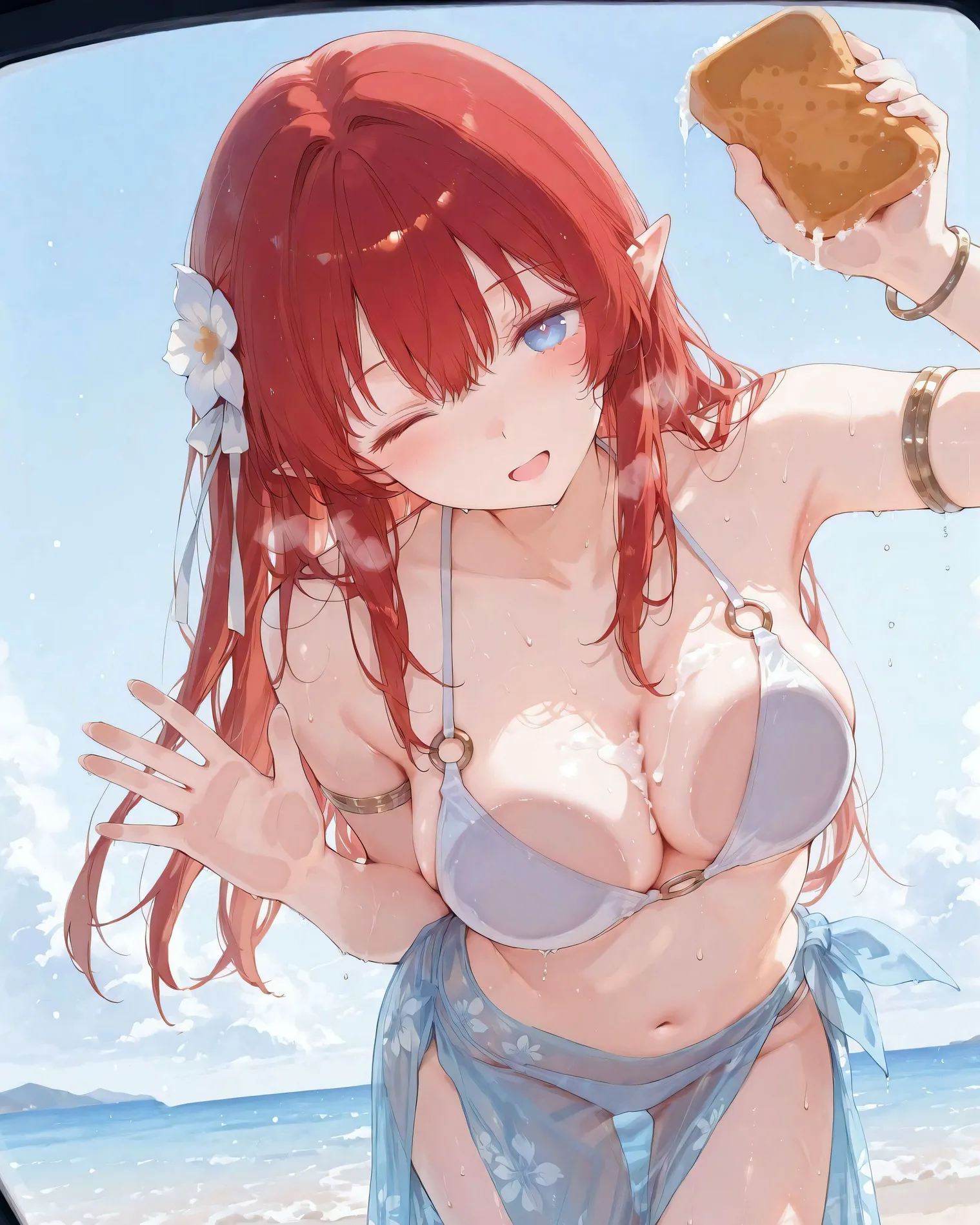 星穹铁道福利图：姬子比基尼纱裙海滩，元气泳装曲线勾人魂魄