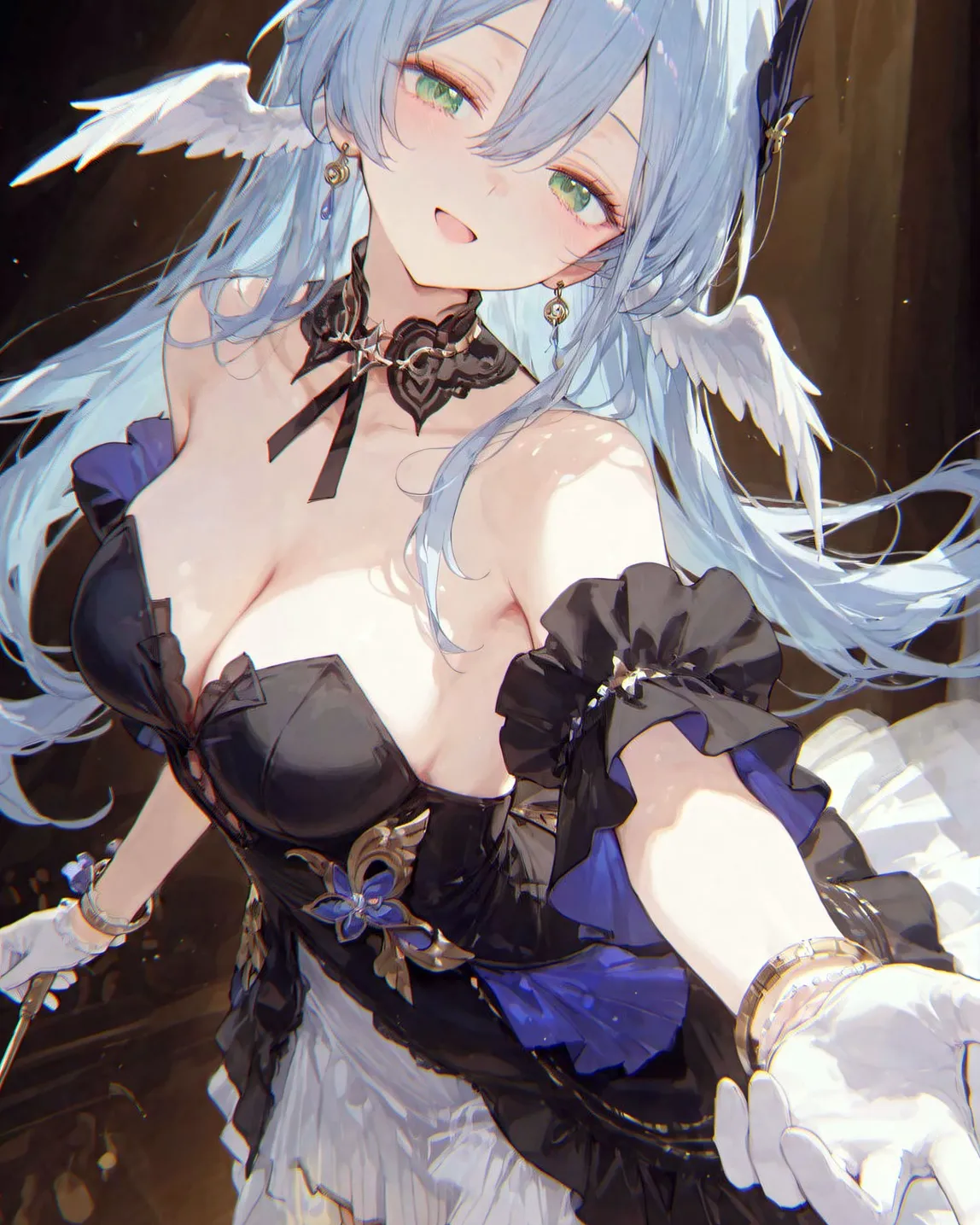 星穹铁道福利图：知更鸟黑纱露肩礼裙白裙，魅惑天使曲线勾人魂魄