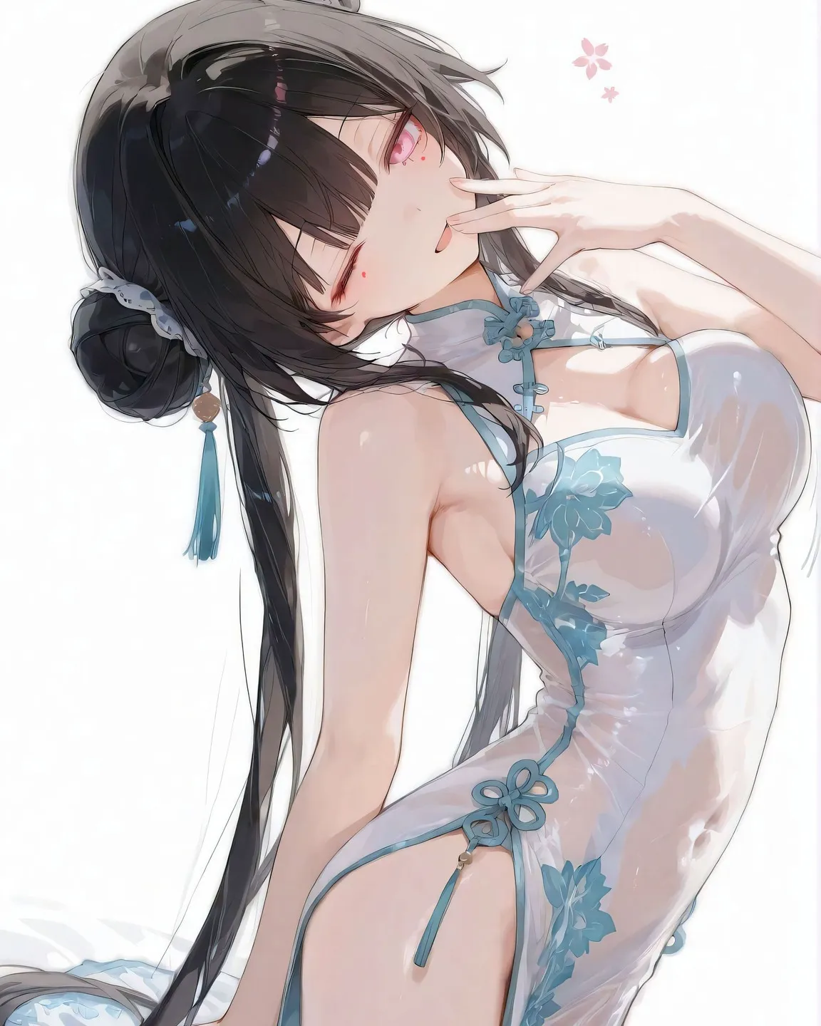 星穹铁道福利图：云璃白透纱旗袍蓝花，纯欲魅惑曲线勾魂