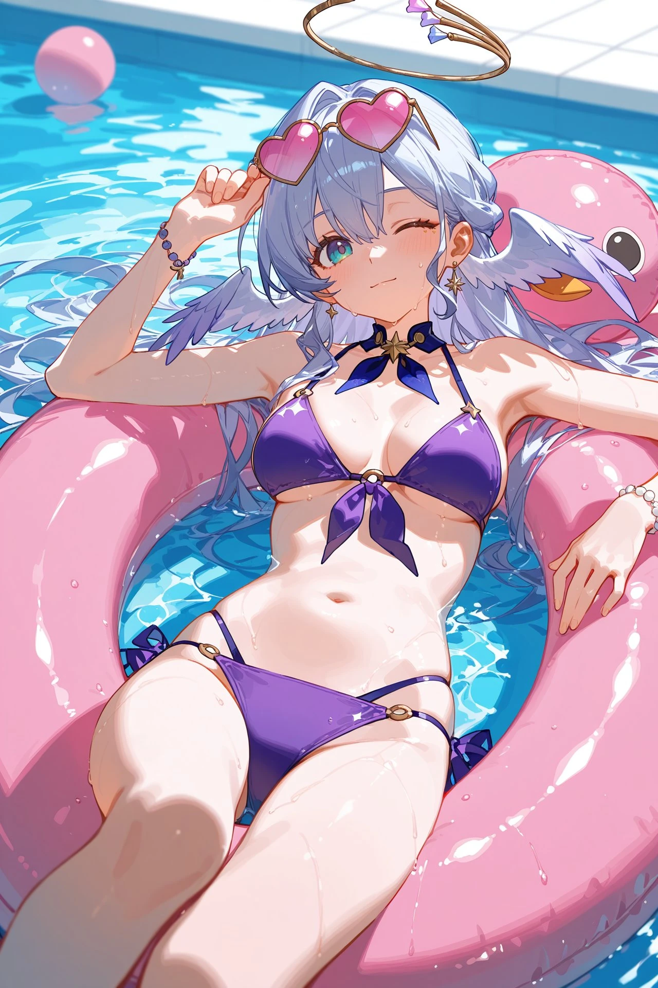 星穹铁道福利图：知更鸟紫色比基尼泳圈，俏皮泳装曲线火辣勾人