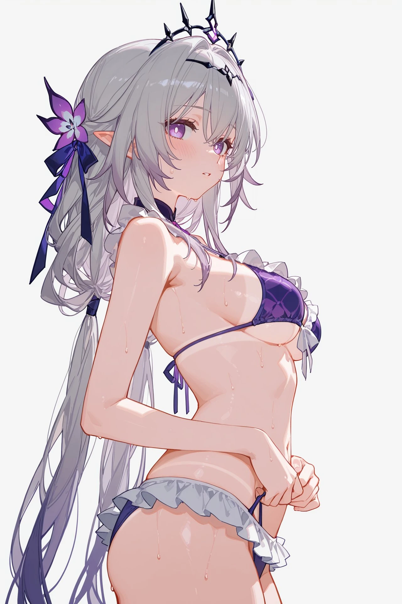 星穹铁道福利图：格蕾修紫白泳装湿身，纯欲精灵曲线勾魂