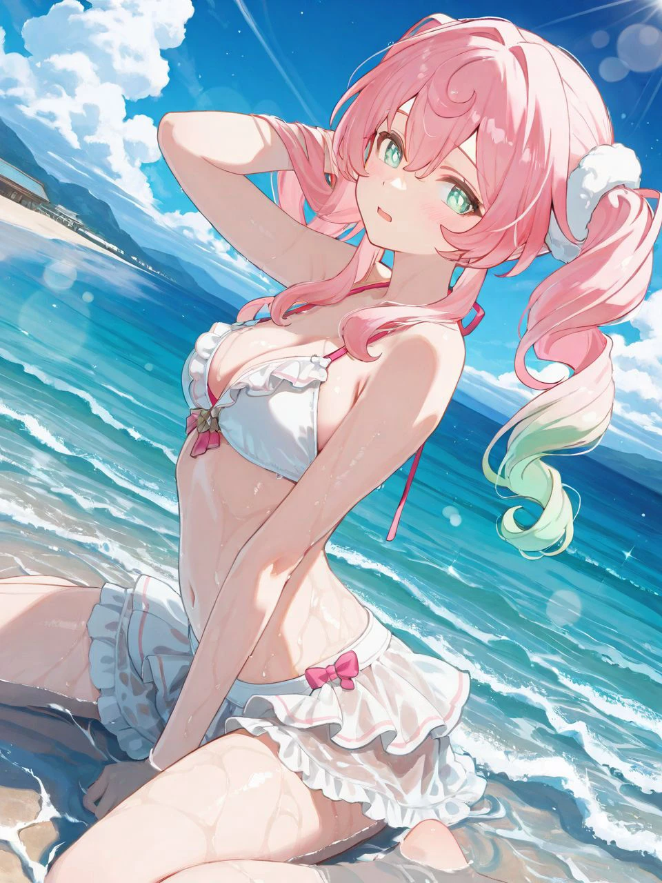 星穹铁道福利图：三月七白色泳装短裙，甜美元气曲线撩人夏日感拉满