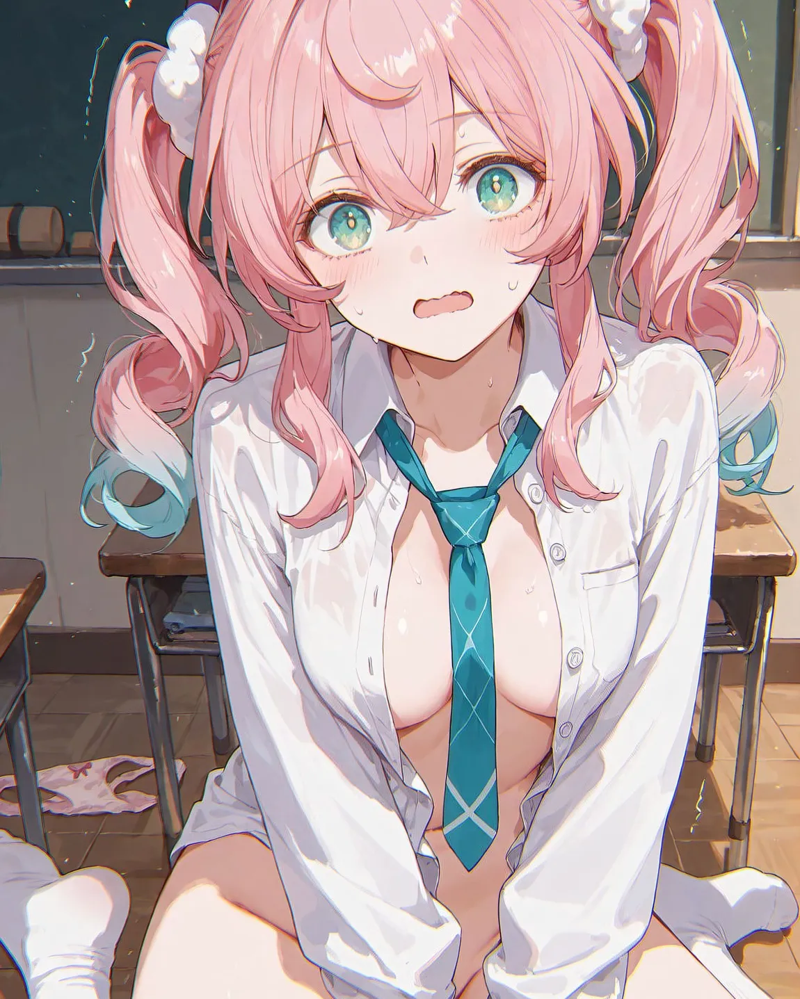 星穹铁道福利图：三月七白衬衫绿领带，清纯学妹湿身诱惑撩人心弦