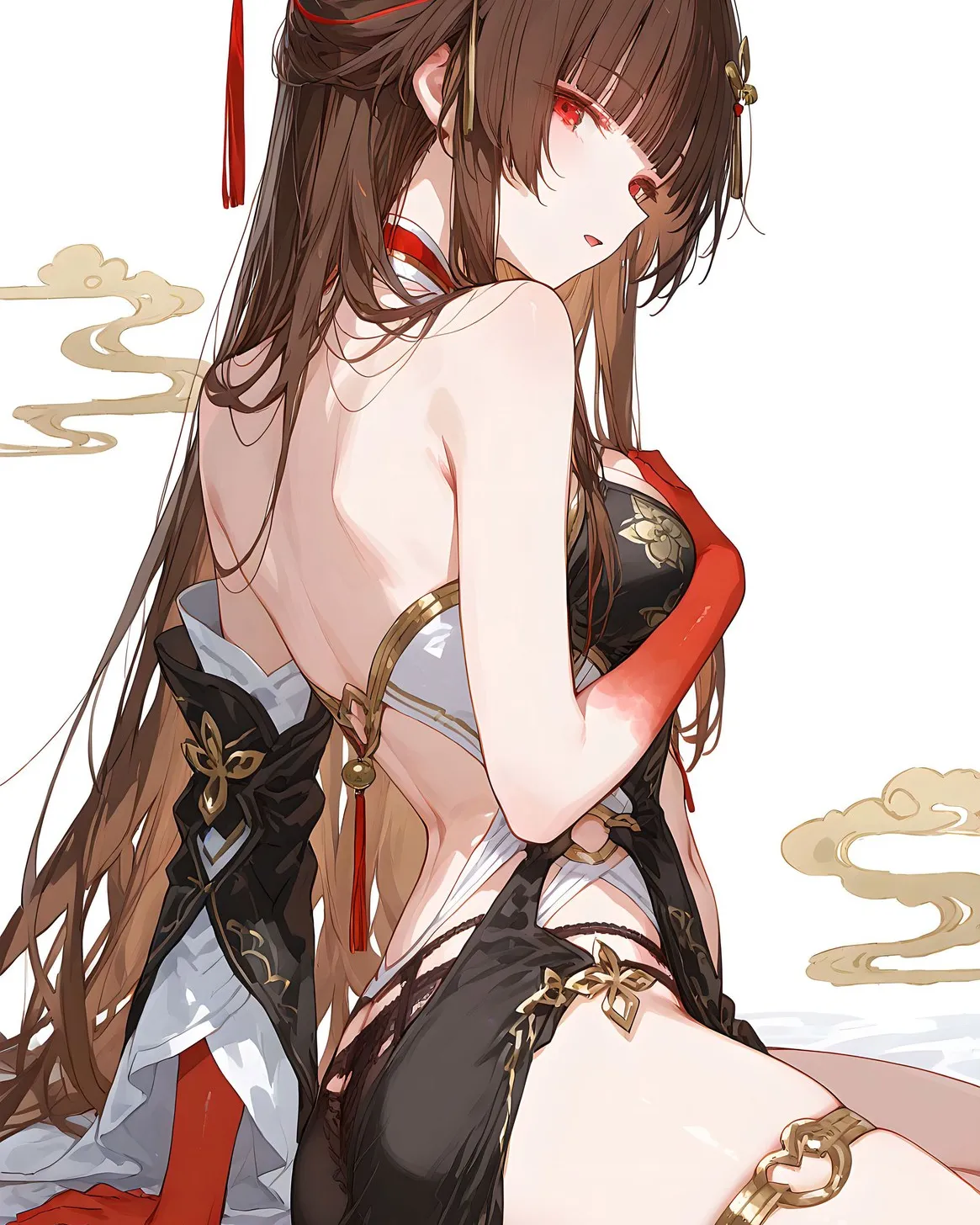 星穹铁道福利图：卡芙卡黑红露背古风装，冷艳御姐曲线勾魂