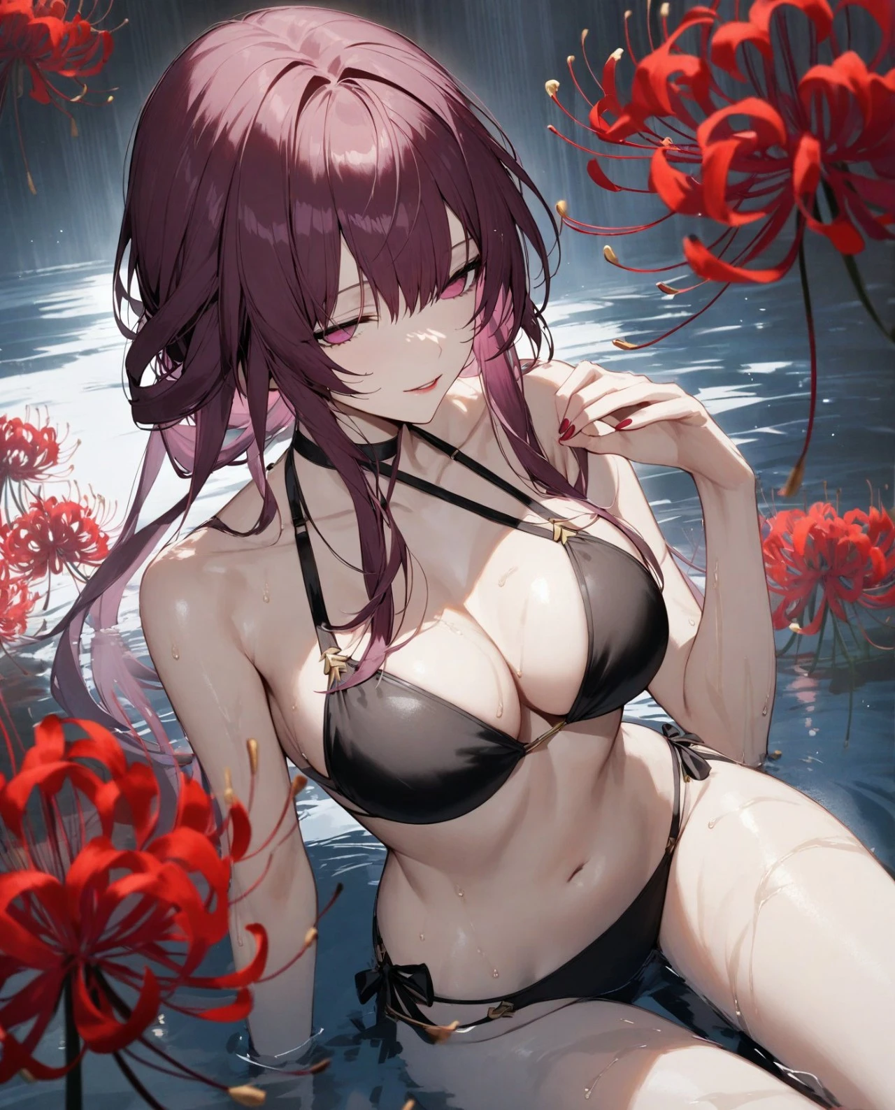 星穹铁道福利图：卡芙卡黑色比基尼湿身，魅惑御姐性感勾魂