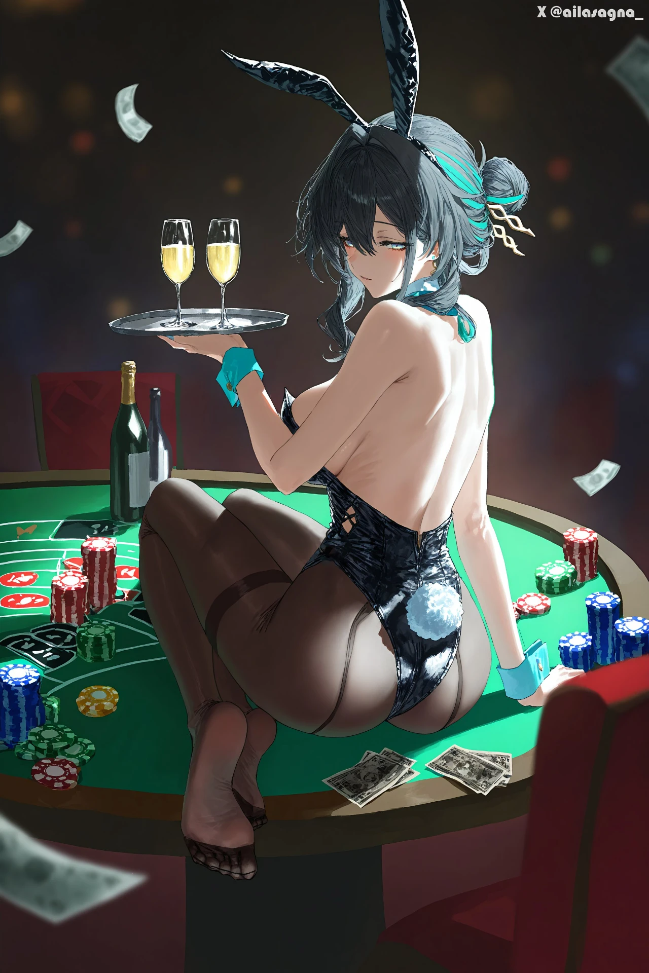 星穹铁道福利图:青雀黑色兔女郎装黑丝,赌场艳姬魅惑心弦第1张-Pixiv网页版入口 星穹铁道福利图:青雀黑色兔女郎装黑丝,赌场艳姬魅惑心弦